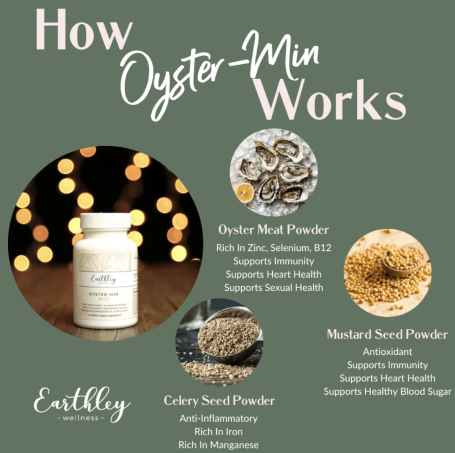 Foto 2 | Cápsulas Minerales Earthley Wellness Oyster-min 60 Porciones - Venta Internacional.