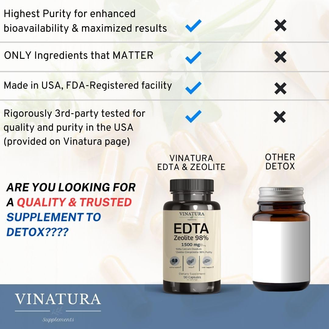 Foto 5 | Suplemento Vinatura, Cápsulas De Edta, 1500 Mg, Soporte Hepático, 90 Unidades - Venta Internacional.