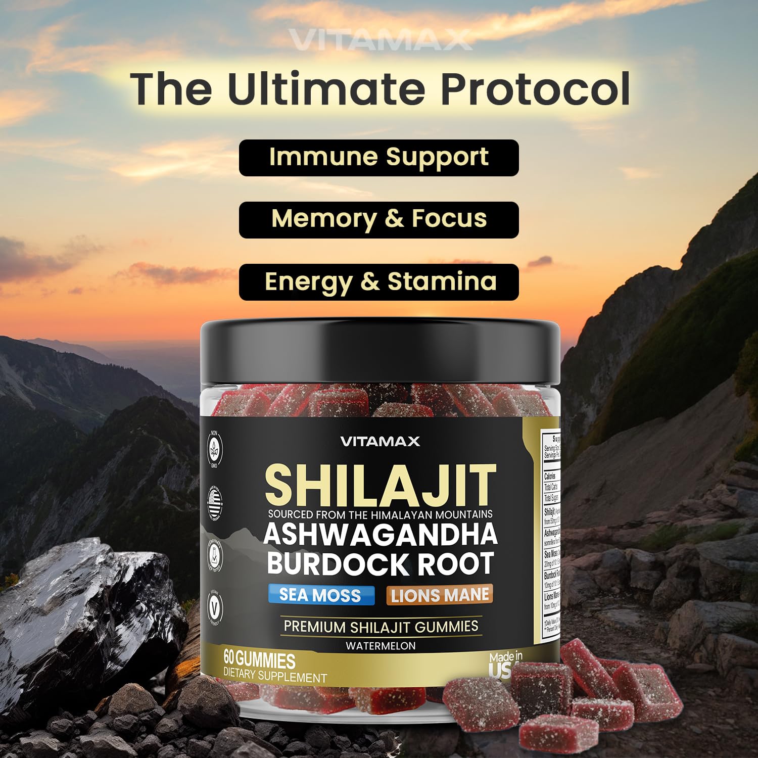 Foto 3 pulgar | Suplemento Vitamax, Gomitas Orgánicas De Shilajit, 1000 Mg, 60 Unidades - Venta Internacional.