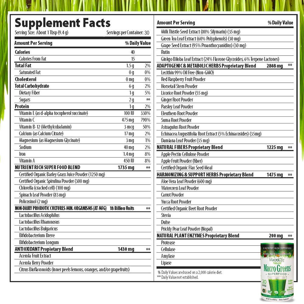 Foto 3 pulgar | Suplemento Macrolife Naturals Macro Greens, 300 Ml, 30 Porciones - Venta Internacional.