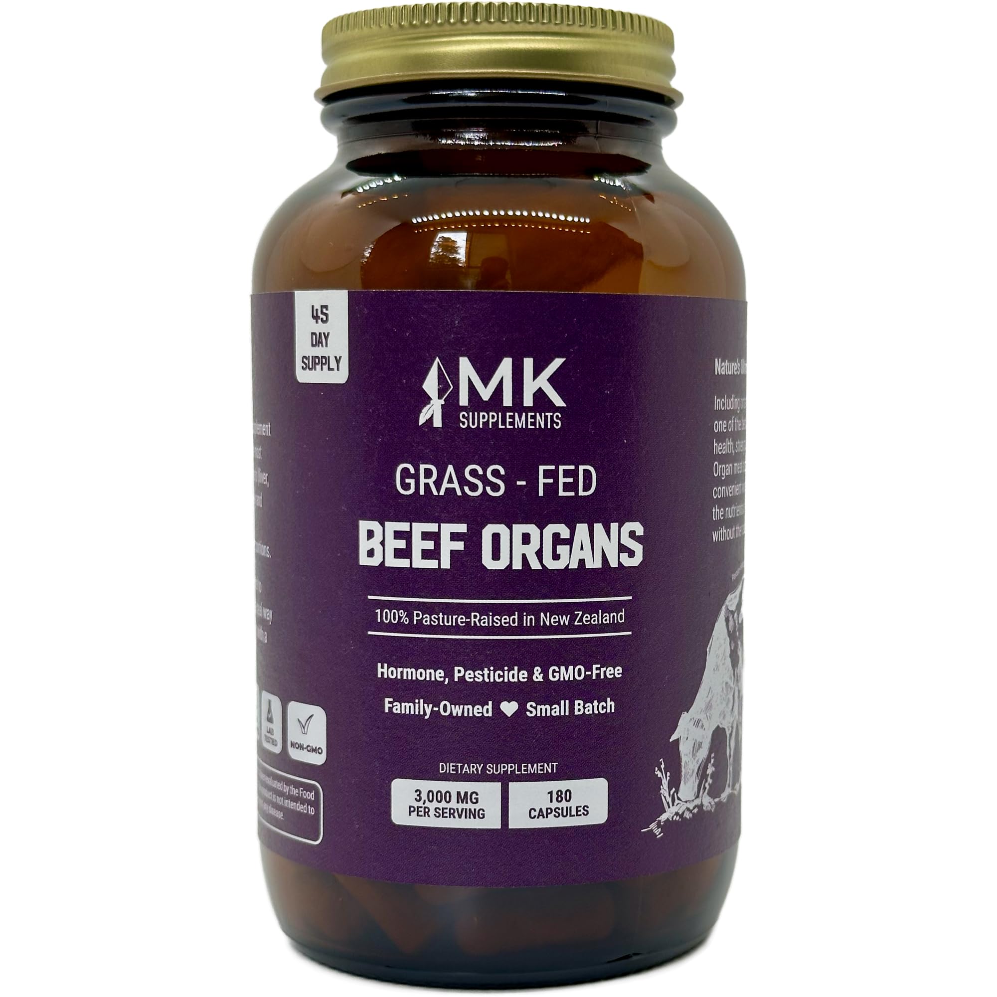 Suplemento Mk Supplements Órganos De Ternera Alimentados Con Pasto 3000 Mg 180 Cápsulas - Venta Internacional.