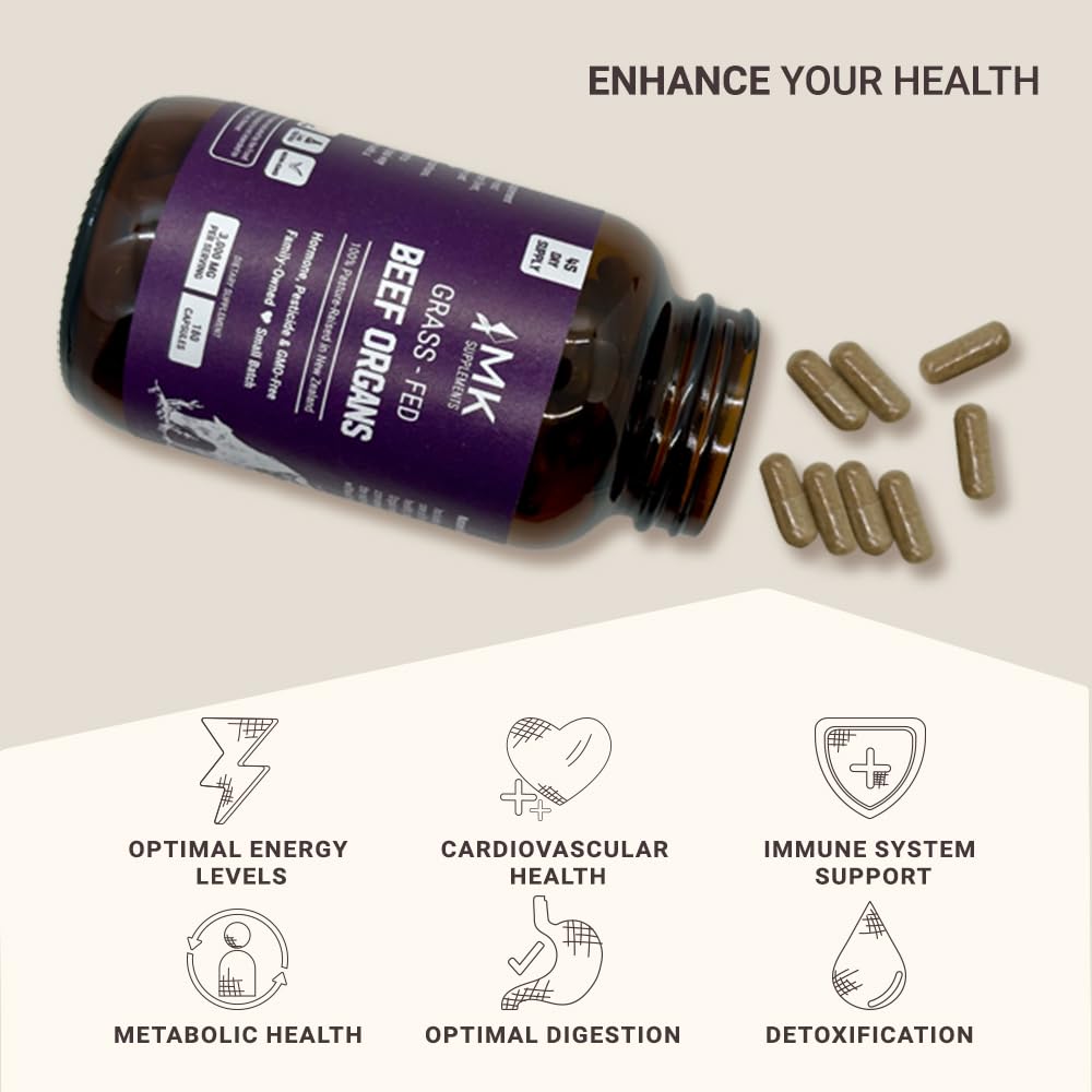 Foto 5 pulgar | Suplemento Mk Supplements Órganos De Ternera Alimentados Con Pasto 3000 Mg 180 Cápsulas - Venta Internacional.