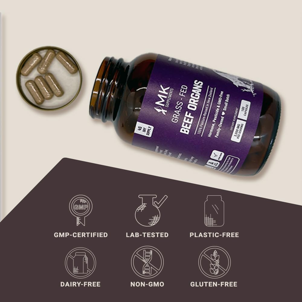 Foto 7 pulgar | Suplemento Mk Supplements Órganos De Ternera Alimentados Con Pasto 3000 Mg 180 Cápsulas - Venta Internacional.