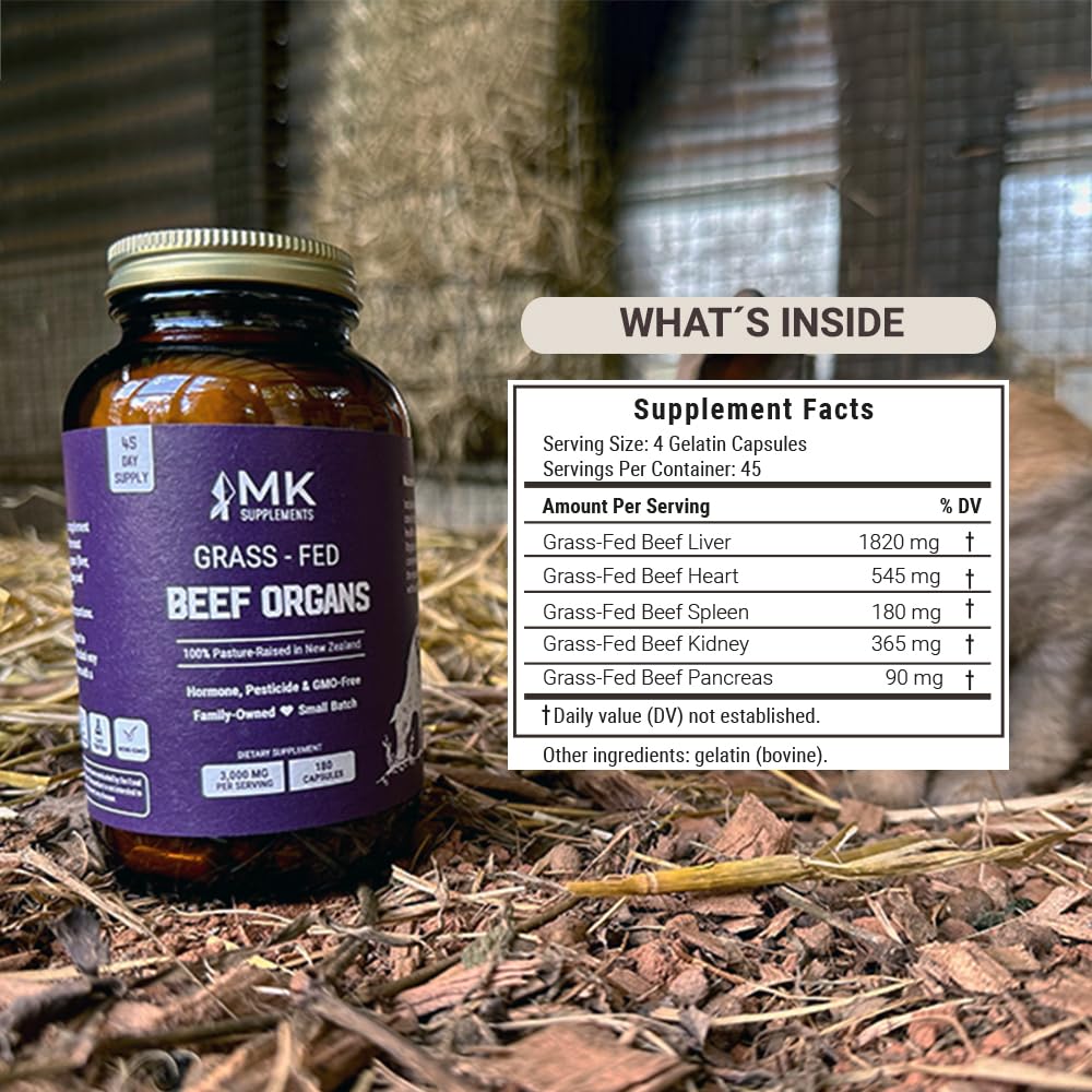 Foto 8 pulgar | Suplemento Mk Supplements Órganos De Ternera Alimentados Con Pasto 3000 Mg 180 Cápsulas - Venta Internacional.