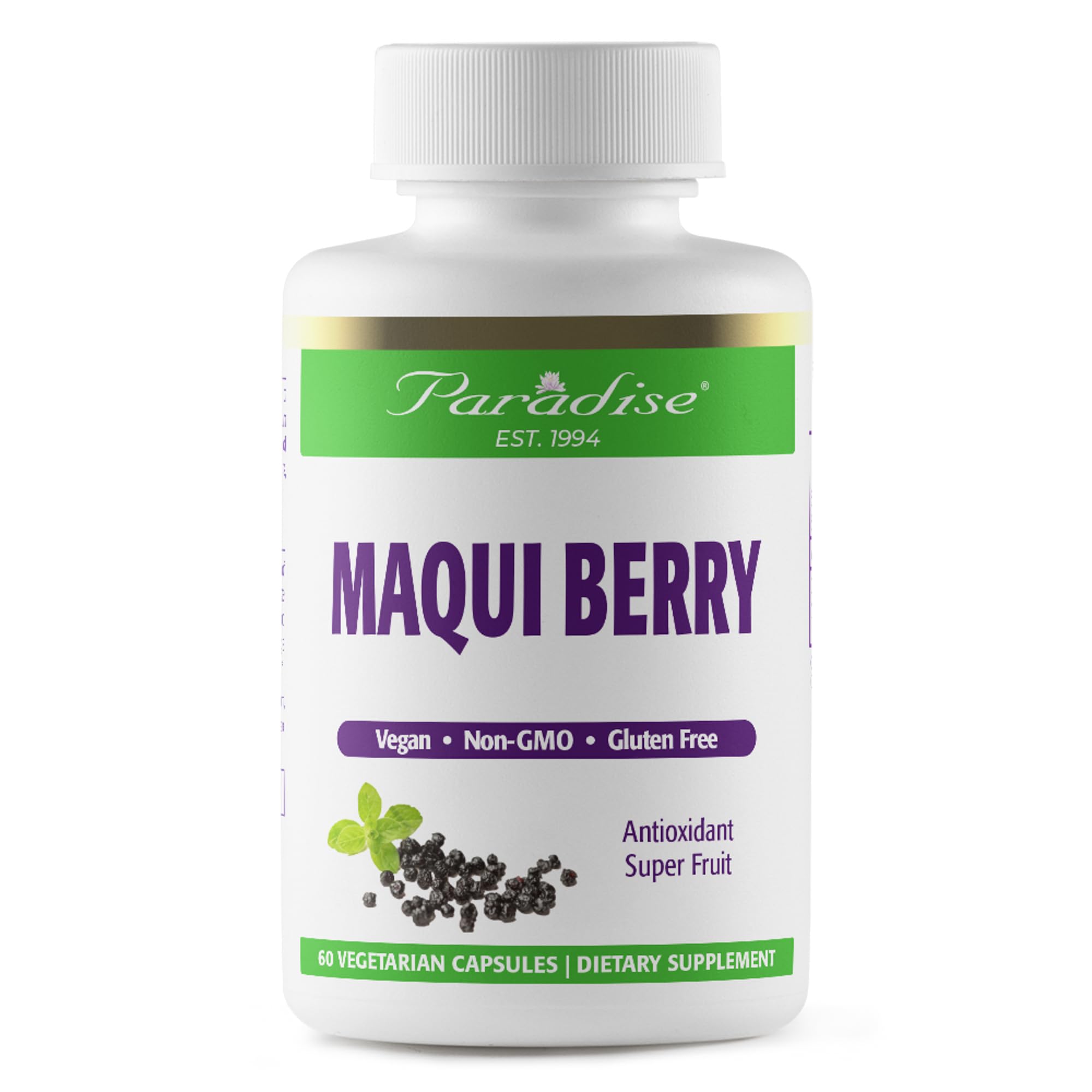 Suplemento Paradise Herbs, Baya De Maqui Orgánica, 400 Mg, 60 Cápsulas - Venta Internacional.
