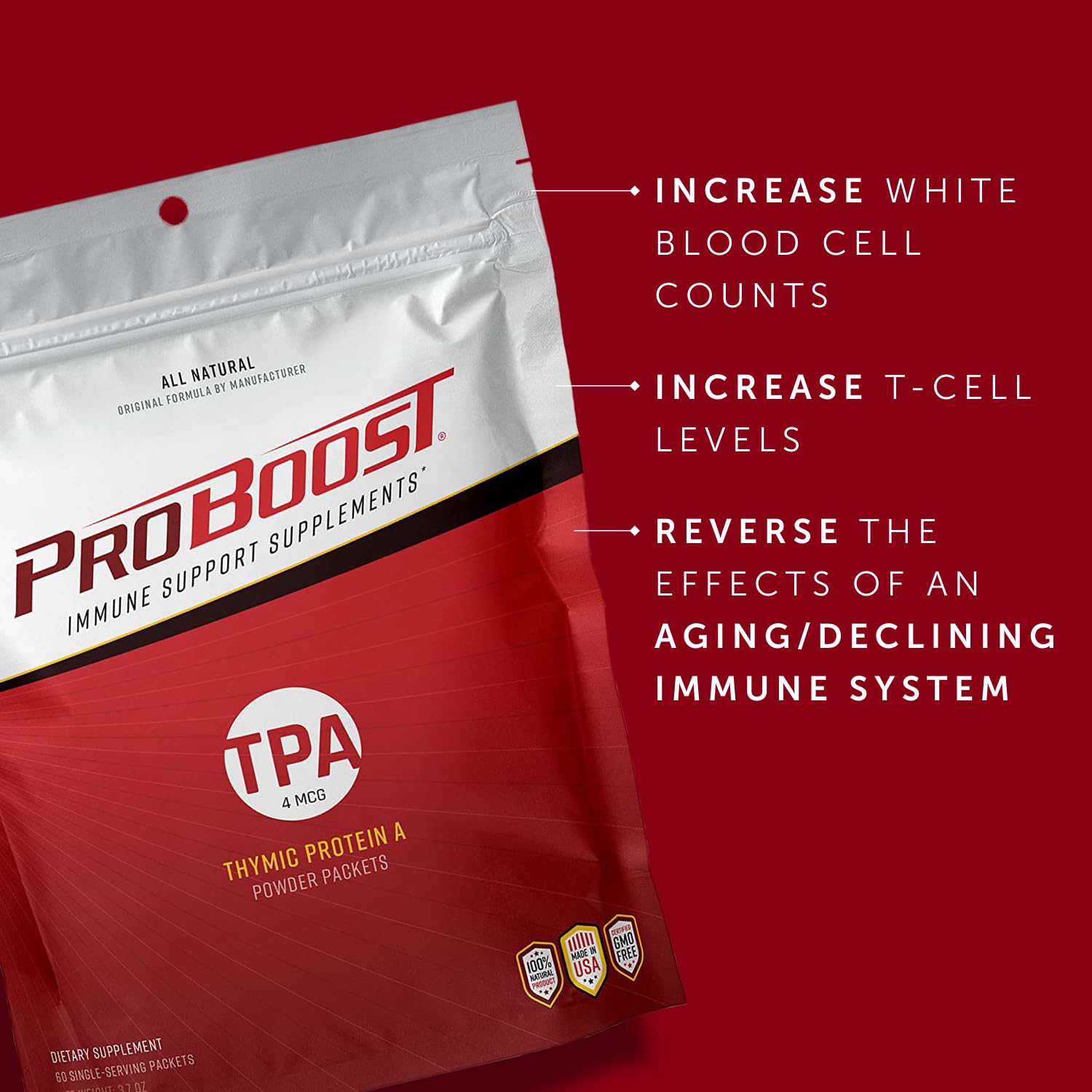 Foto 3 pulgar | Suplemento Proboost Thymic Protein A (tpa), 4 Mcg, 60 Paquetes - Venta Internacional.