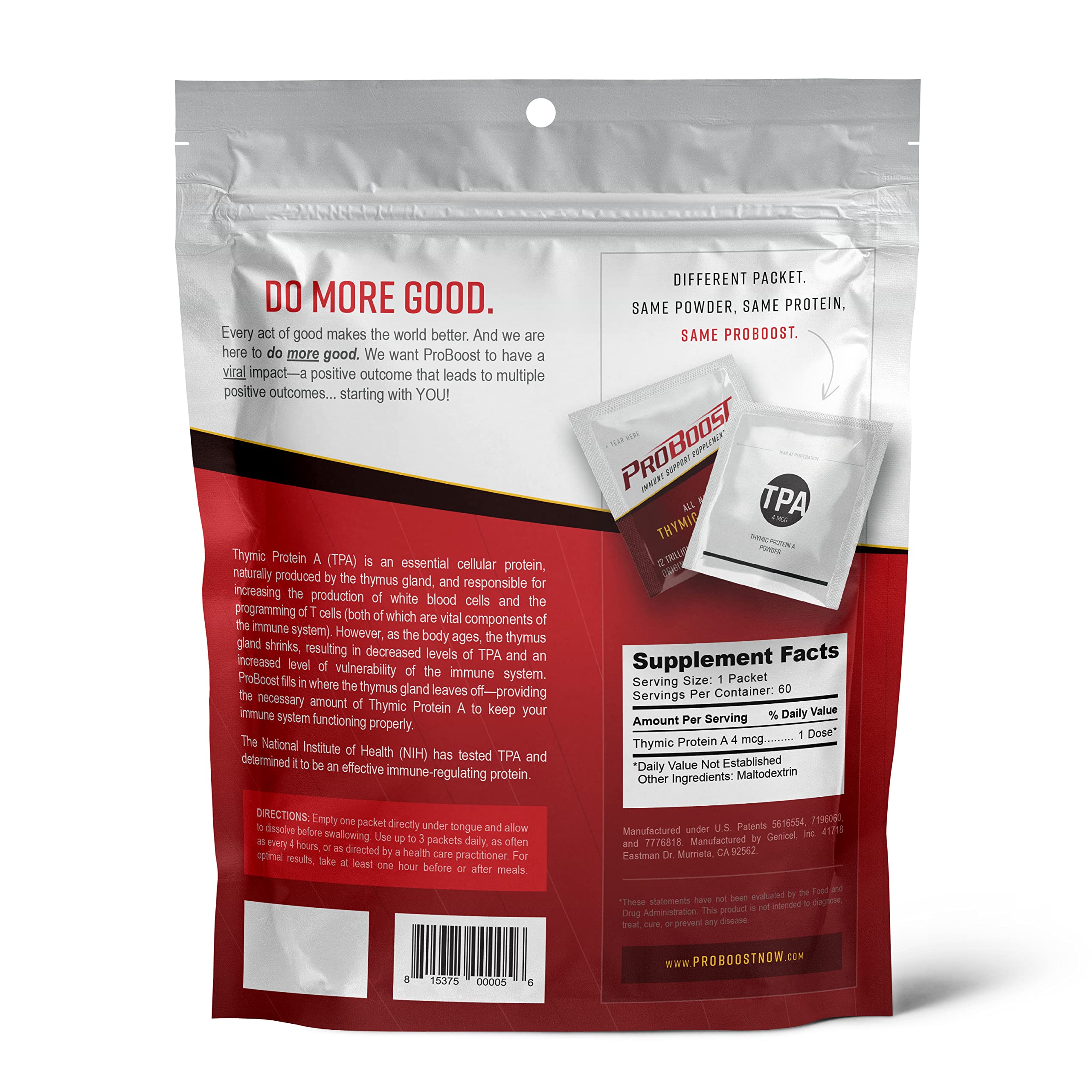 Foto 6 pulgar | Suplemento Proboost Thymic Protein A (tpa), 4 Mcg, 60 Paquetes - Venta Internacional.