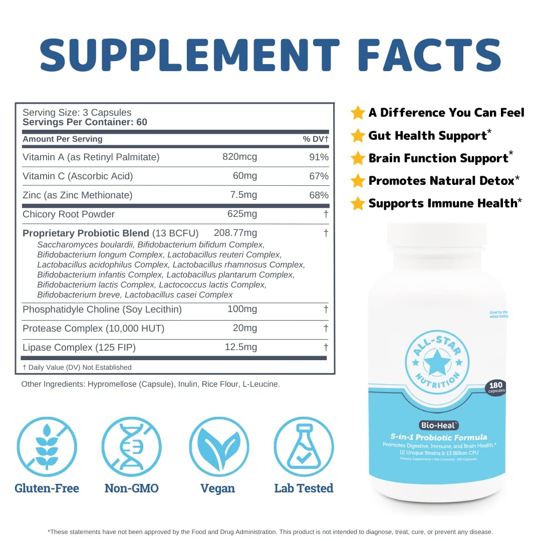 Foto 2 | Cápsulas Probióticas All-star Nutrition Bio-heal 5 En 1 - Venta Internacional.