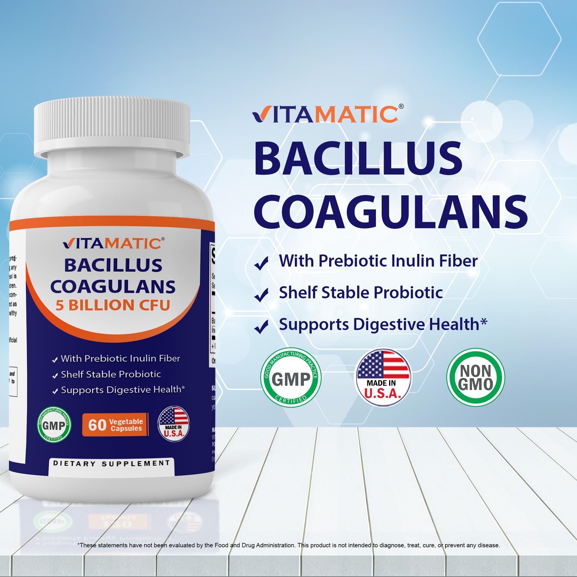 Foto 3 | Suplemento Probiótico Vitamatic Bacillus Coagulans 60 Cápsulas - Venta Internacional.