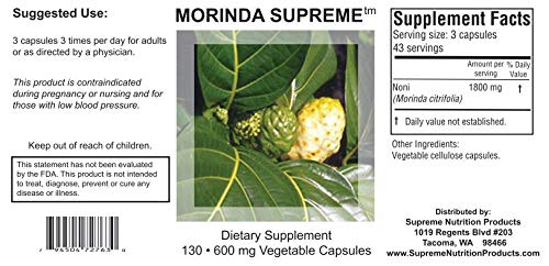 Foto 3 pulgar | Supreme Nutrition Morinda Supreme 130 Cápsulas De Fruta Entera De Noni - Venta Internacional.