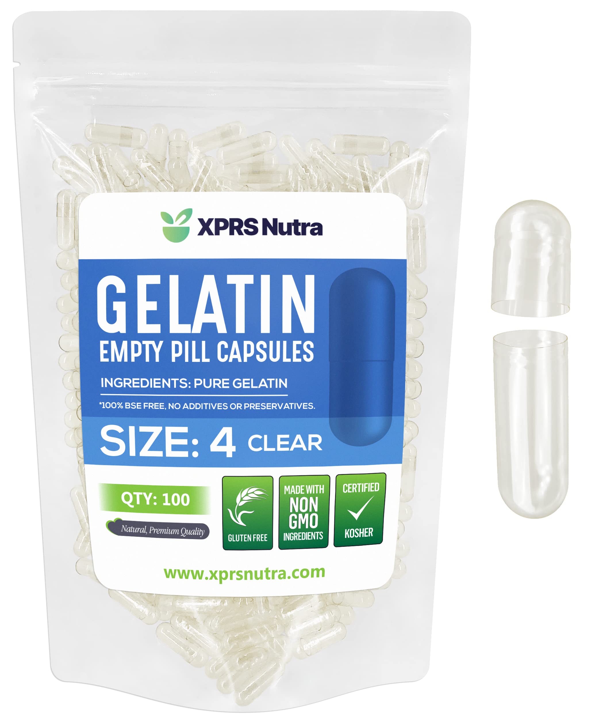 Cápsulas De Gelatina Vacías Xprs Nutra, Tamaño 4, 100 Unidades - Venta Internacional.