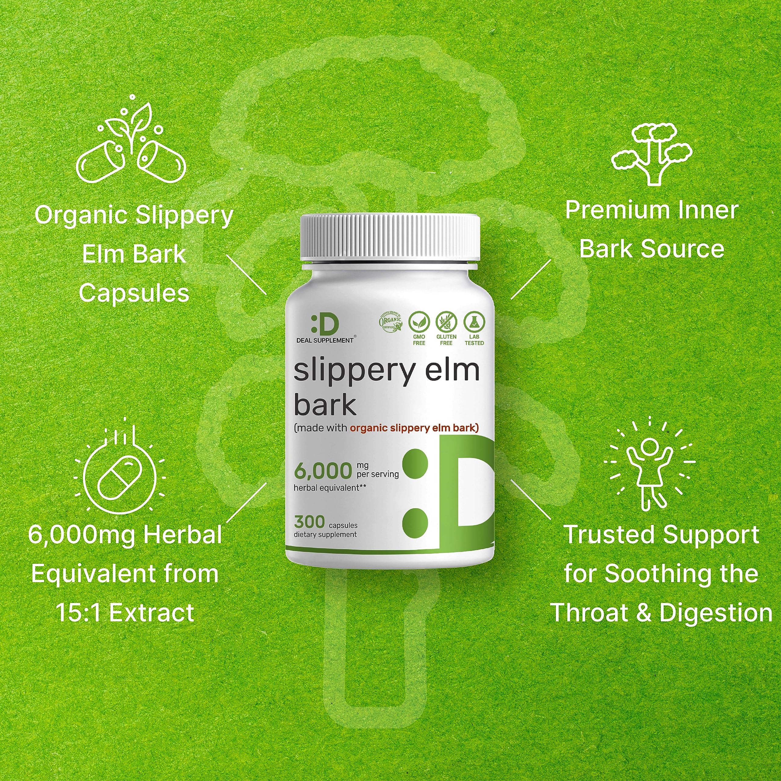 Foto 5 pulgar | Oferta De Suplementos Suplemento Slippery Elm En Cápsulas De 6000 Mg - Venta Internacional.