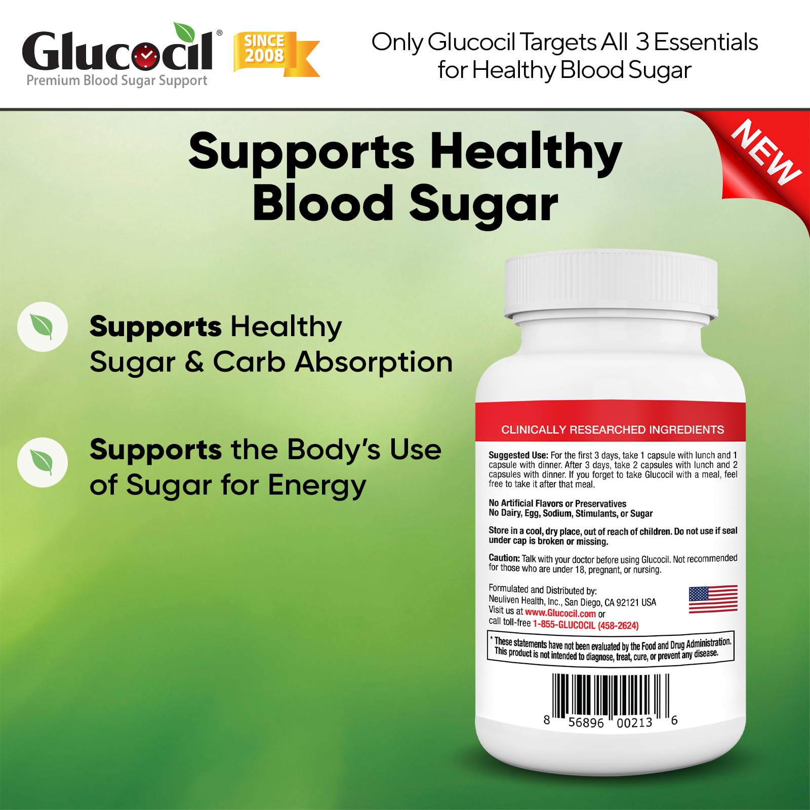 Foto 4 pulgar | Suplemento Glucocil, Cápsulas Vegetarianas, Apoyo Al Azúcar En Sangre - Venta Internacional.