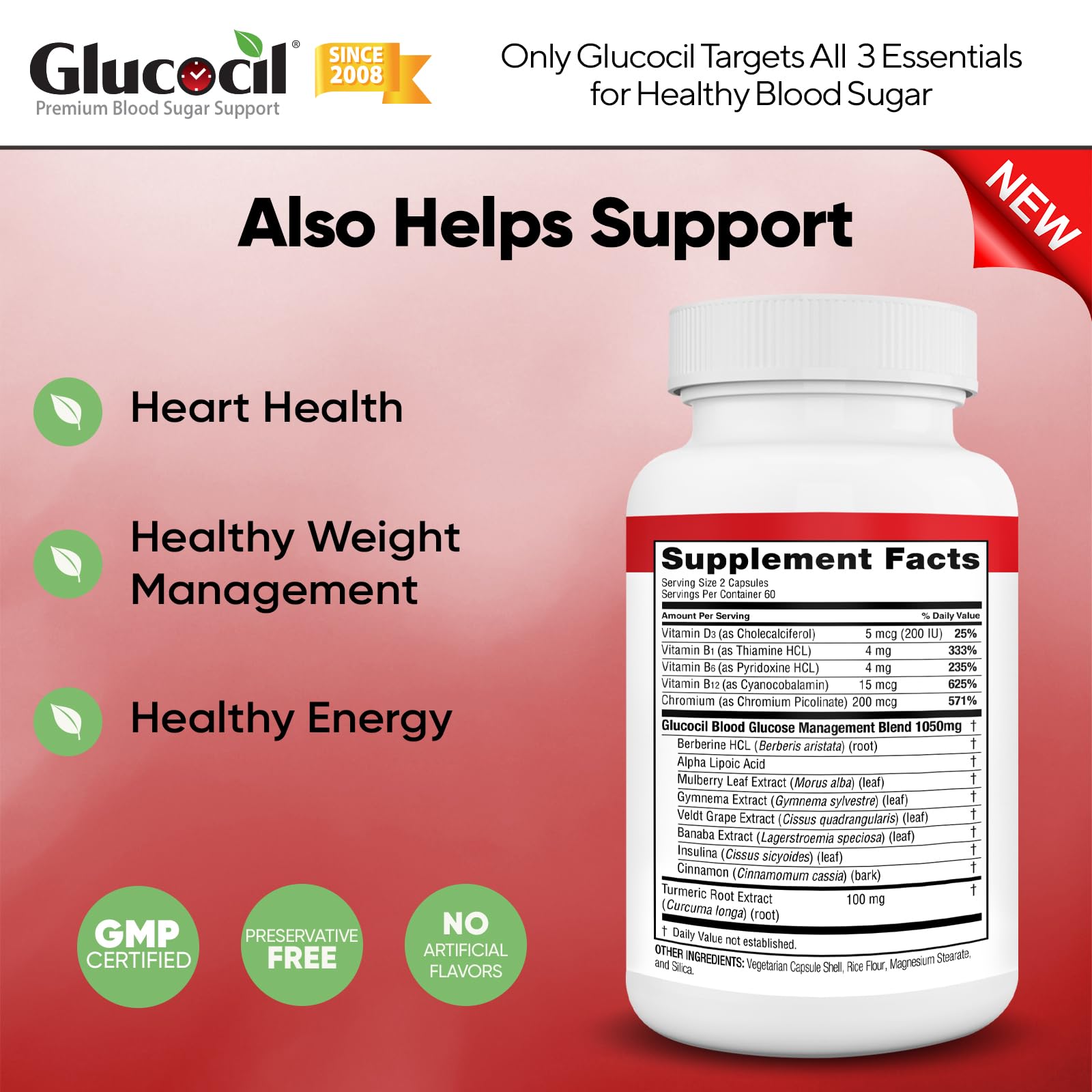 Foto 5 pulgar | Suplemento Glucocil, Cápsulas Vegetarianas, Apoyo Al Azúcar En Sangre - Venta Internacional.