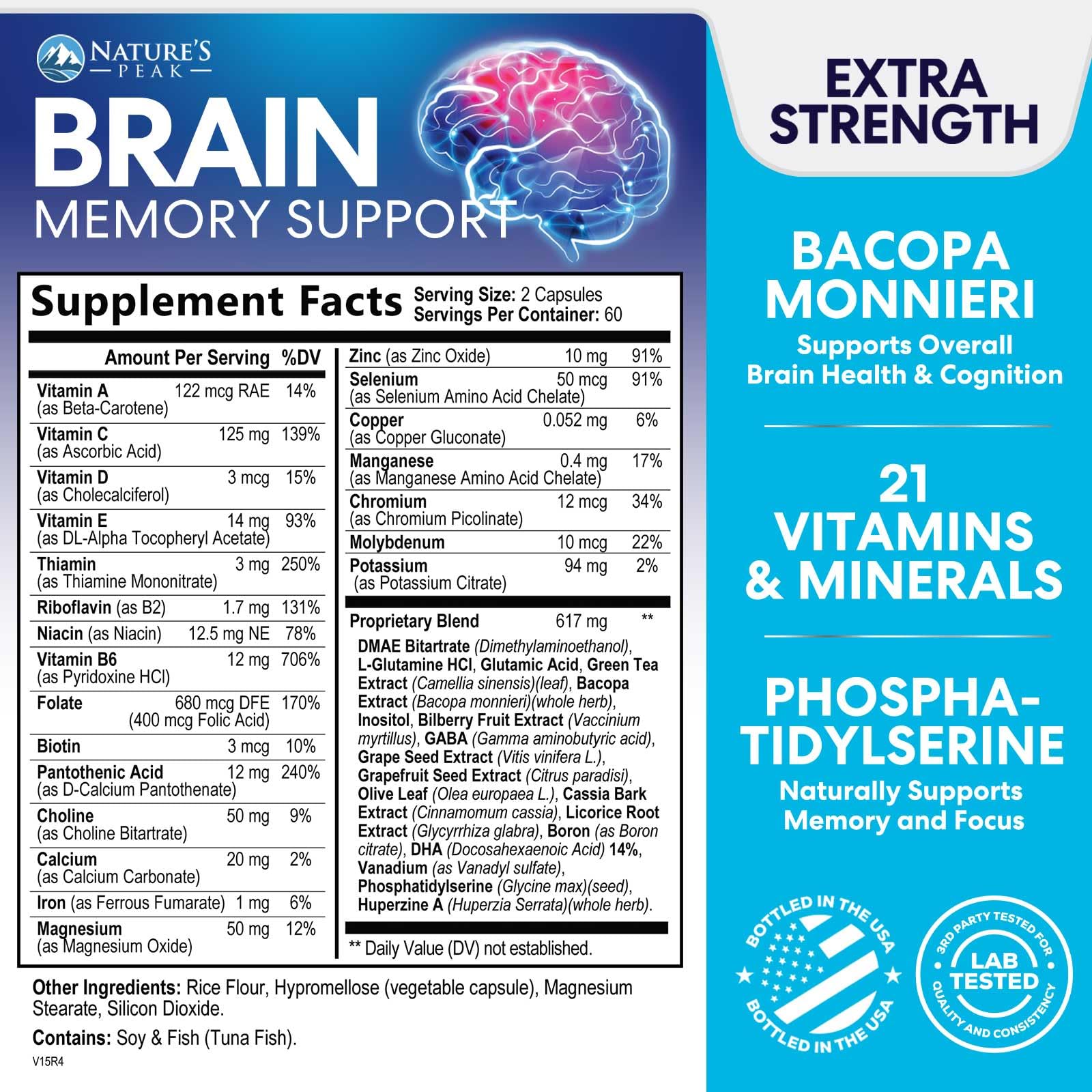Foto 3 pulgar | Brain Supplement Nature's Peak Memory Pills 120 Cápsulas - Venta Internacional.
