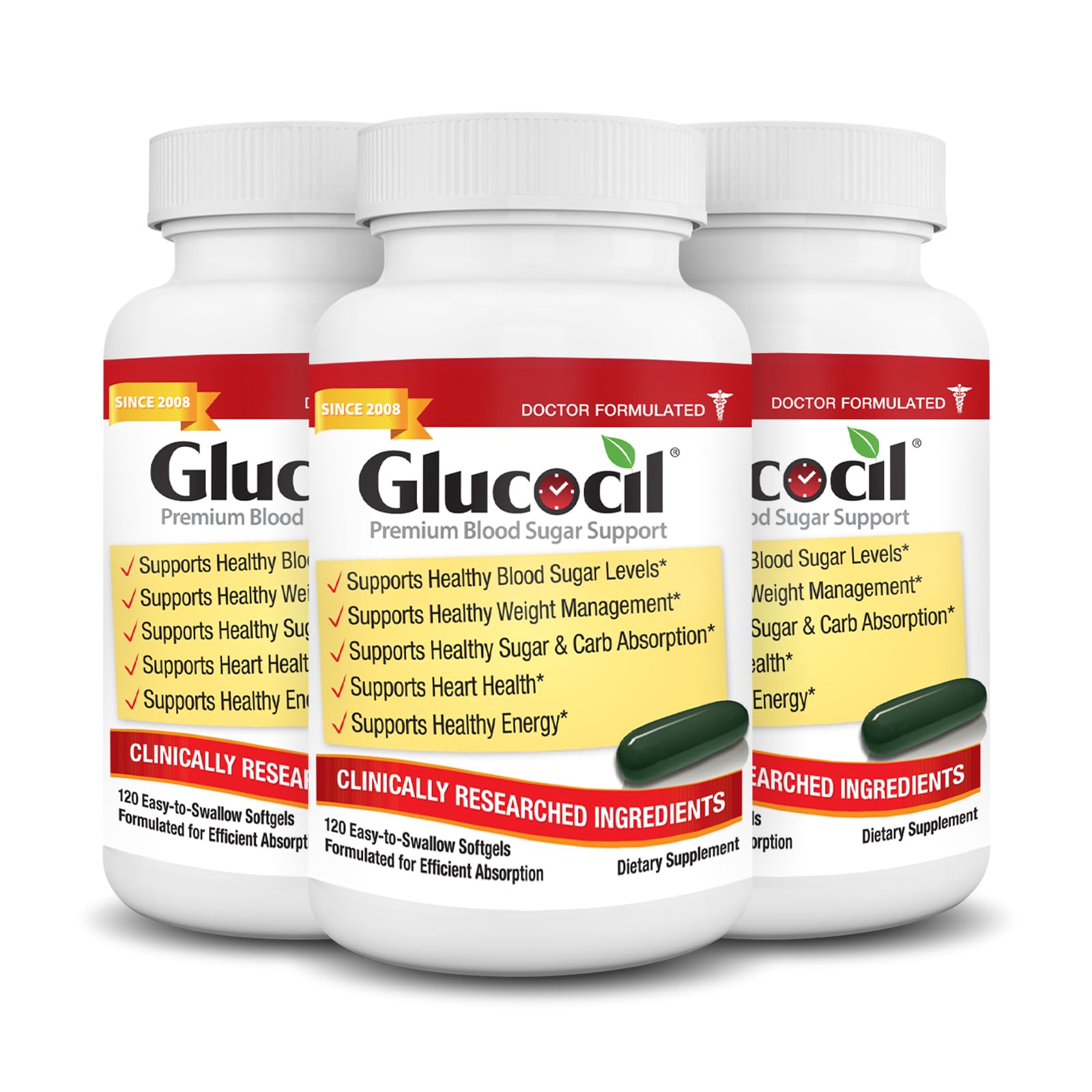 Suplemento Glucocil Softgels Premium Para Aumentar El Azúcar En Sangre, Paquete De 3 - Venta Internacional.