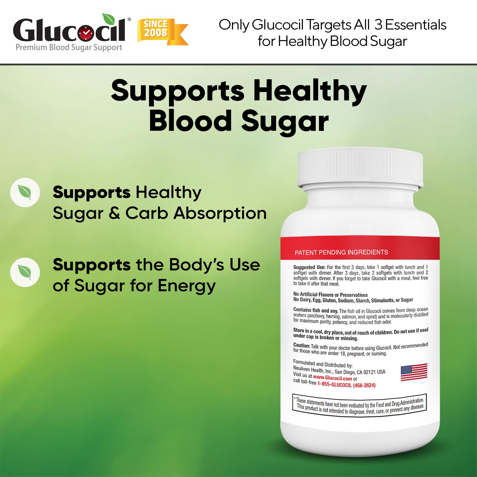 Foto 4 pulgar | Suplemento Glucocil Softgels Premium Para Aumentar El Azúcar En Sangre, Paquete De 3 - Venta Internacional.