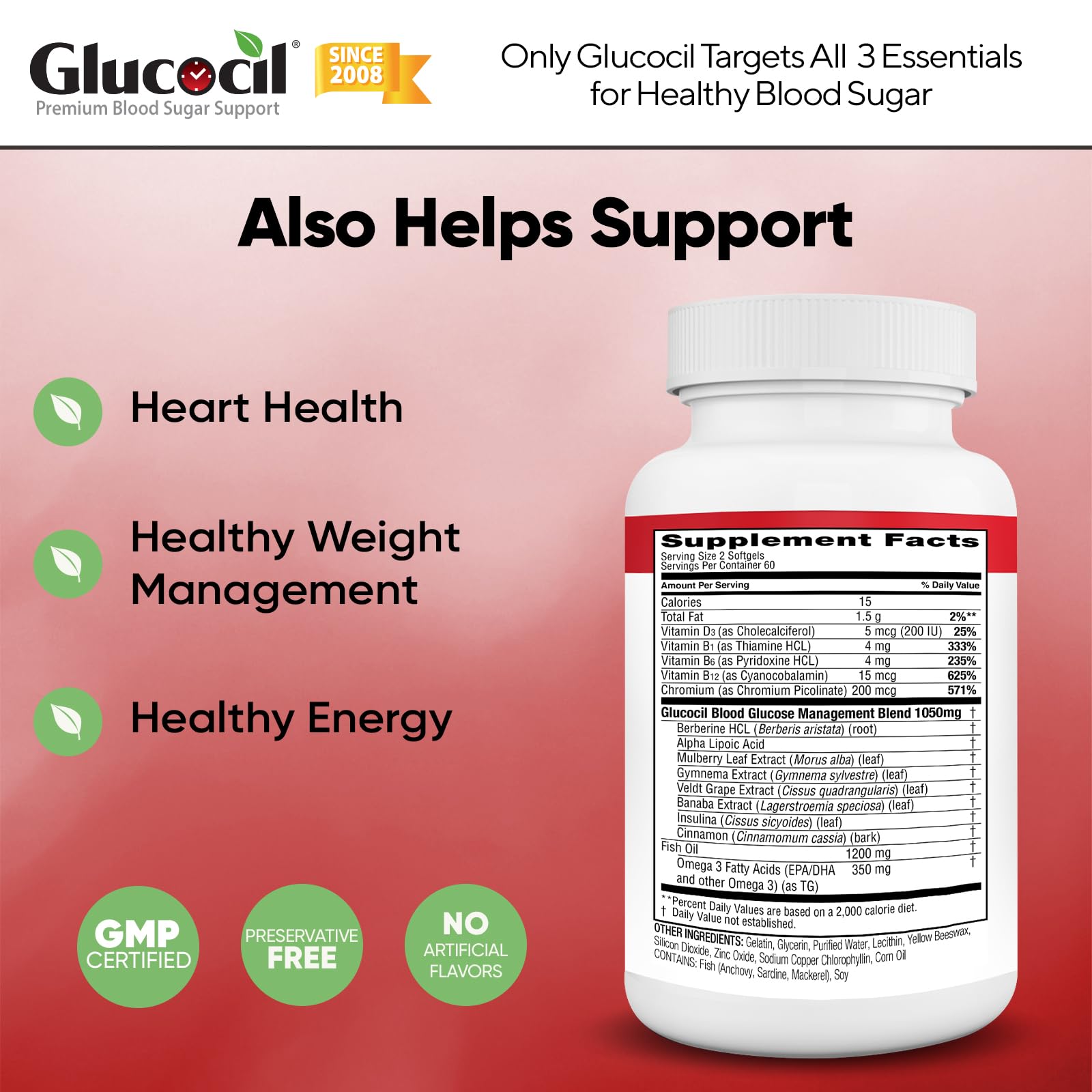 Foto 5 pulgar | Suplemento Glucocil Softgels Premium Para Aumentar El Azúcar En Sangre, Paquete De 3 - Venta Internacional.