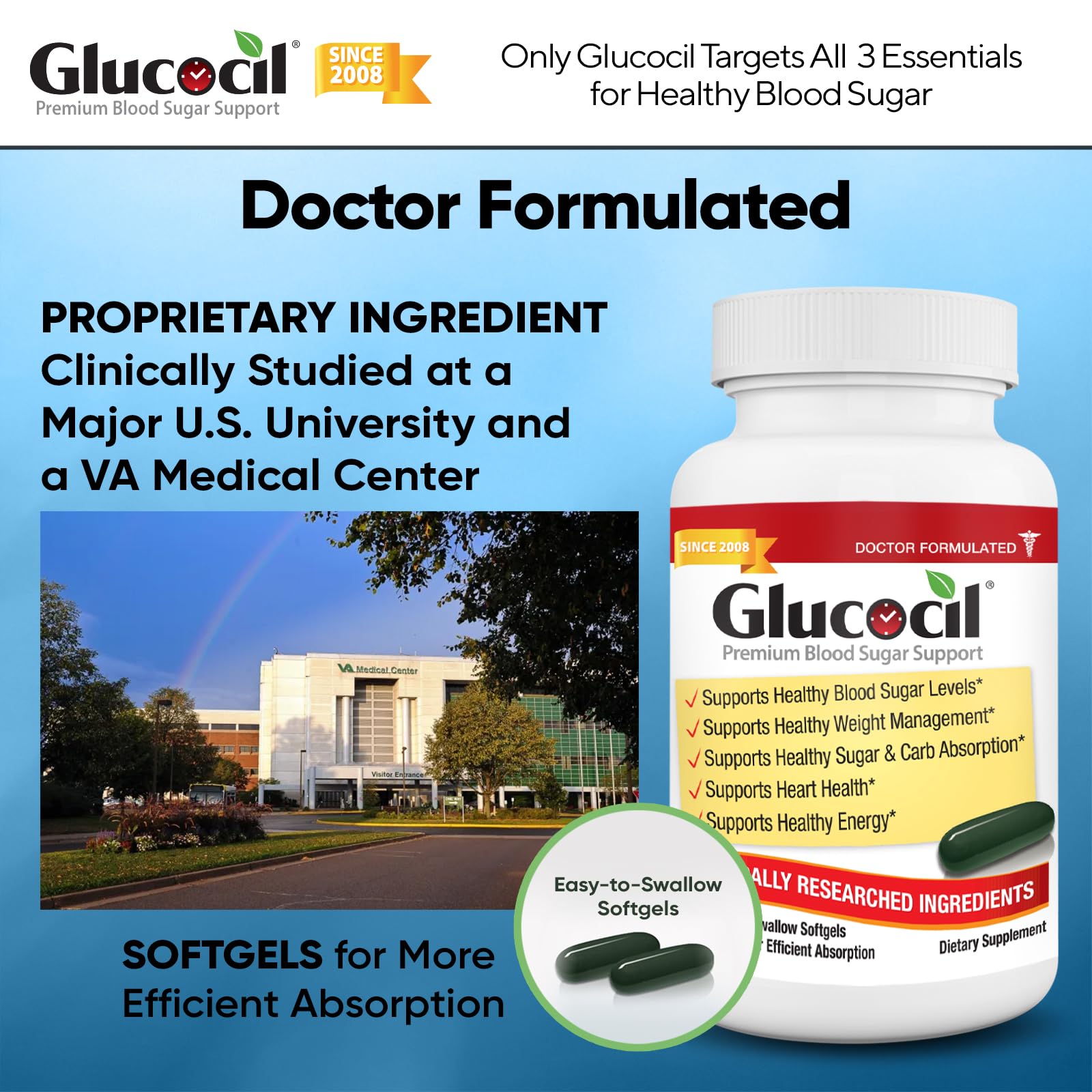 Foto 6 pulgar | Suplemento Glucocil Softgels Premium Para Aumentar El Azúcar En Sangre, Paquete De 3 - Venta Internacional.