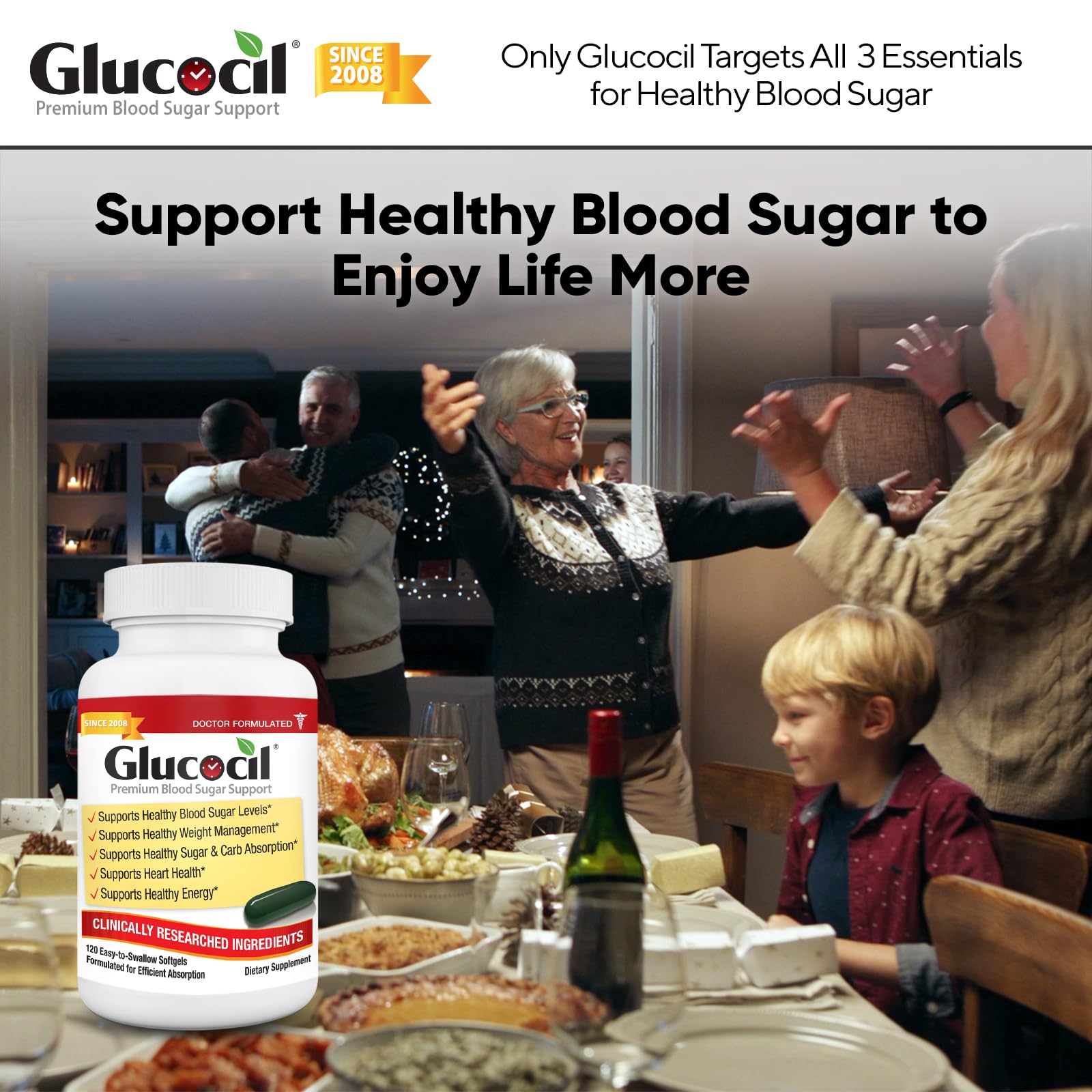Foto 8 pulgar | Suplemento Glucocil Softgels Premium Para Aumentar El Azúcar En Sangre, Paquete De 3 - Venta Internacional.
