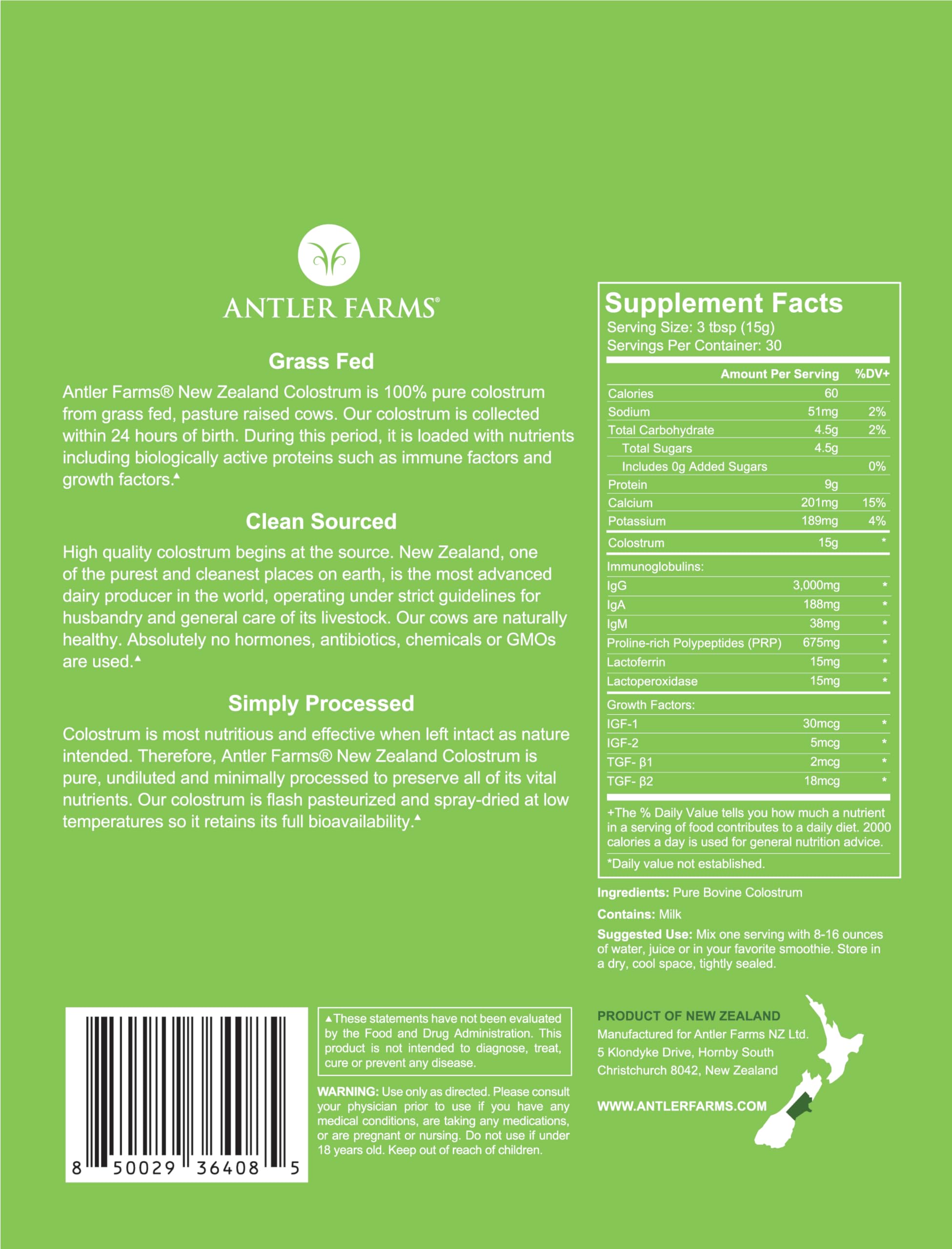 Foto 3 pulgar | Colostrum Antler Farms 100% Puro De Nueva Zelanda, 450 G, 30 Porciones - Venta Internacional.