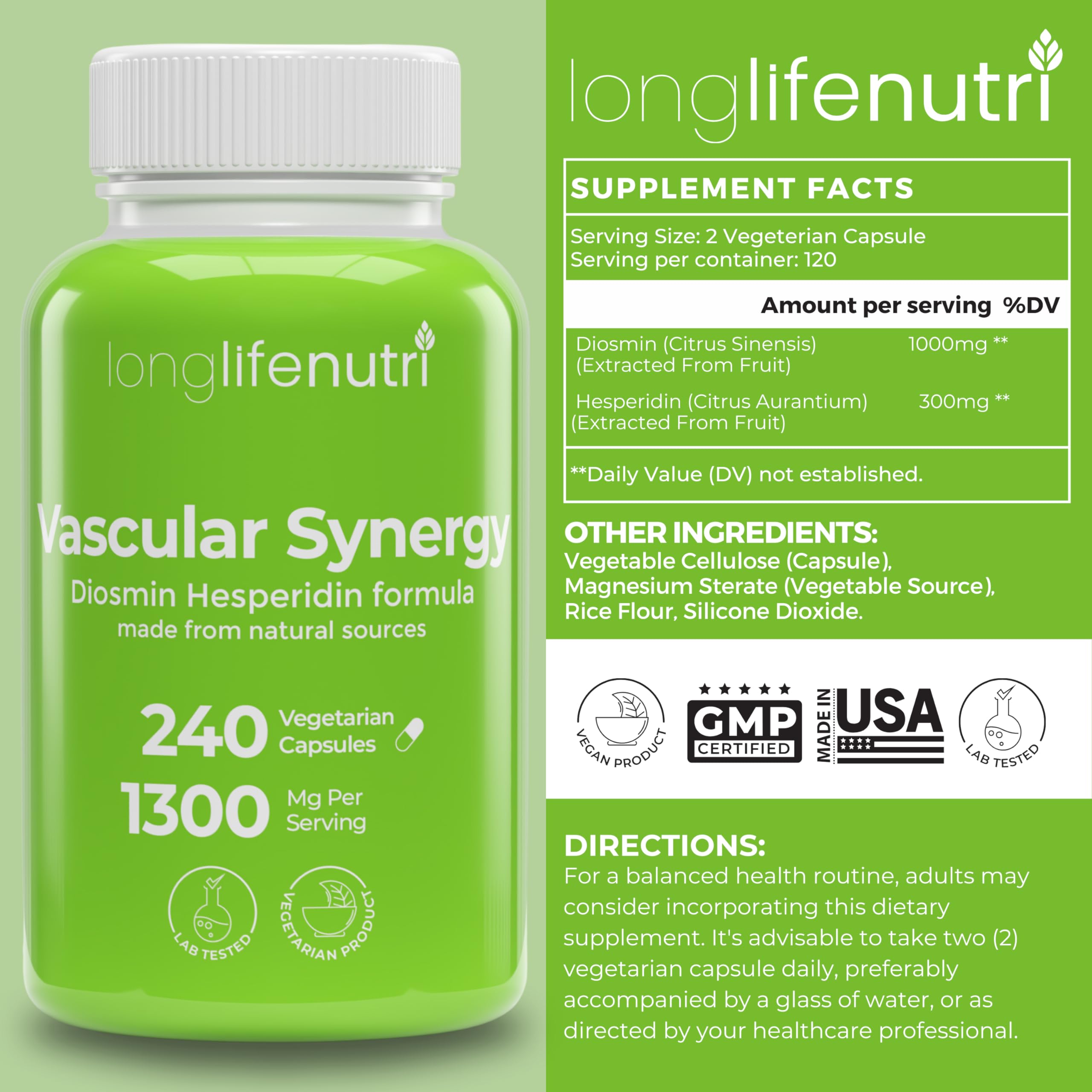 Foto 3 pulgar | Suplemento Longlife Nutri Vascular Synergy 1000 Mg/300 Mg X240 - Venta Internacional.