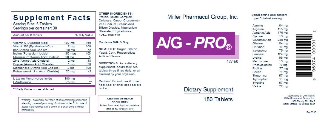 Foto 3 pulgar | Suplemento Miller Pharmacal A/g Pro Tablets 180 Comprimidos - Venta Internacional.