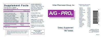 Foto 2 | Suplemento Miller Pharmacal A/g Pro Tablets 180 Comprimidos - Venta Internacional.