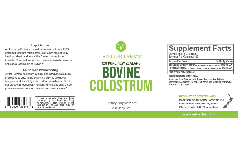 Foto 3 pulgar | Calostro Bovino Antler Farms 100% Puro Nz 220 Cápsulas 500 Mg - Venta Internacional.