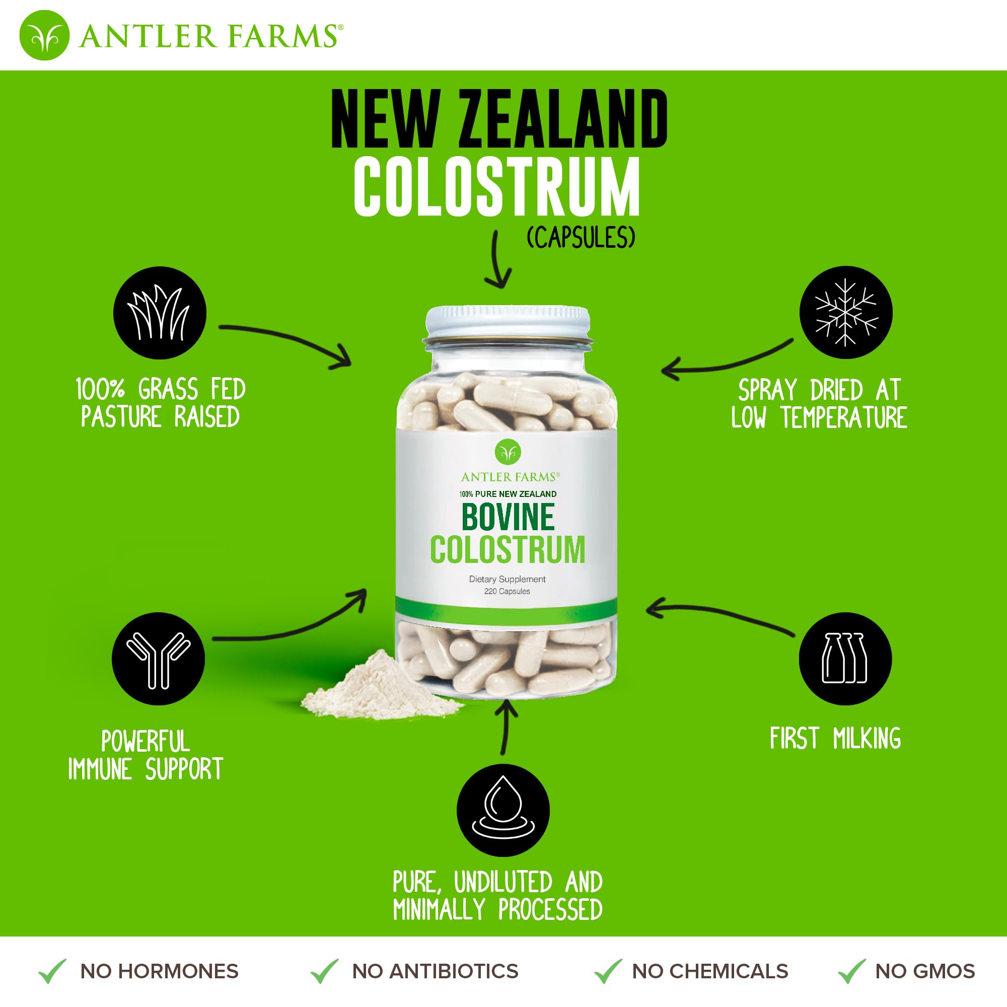 Foto 8 pulgar | Calostro Bovino Antler Farms 100% Puro Nz 220 Cápsulas 500 Mg - Venta Internacional.