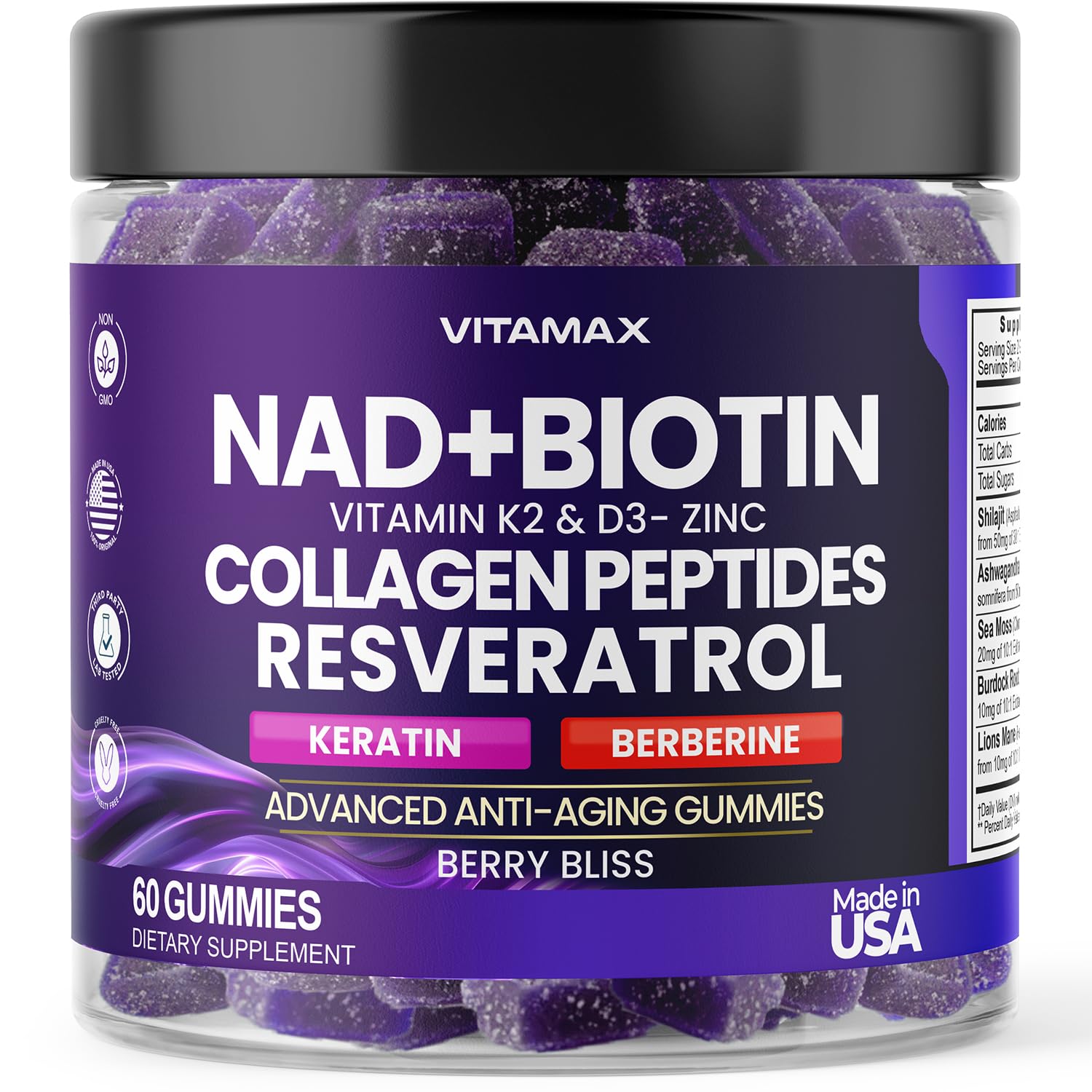 Foto 2 pulgar | Suplemento Vitamax Anti-aging Gummy Nad+, Resveratrol 60 Unidades - Venta Internacional.