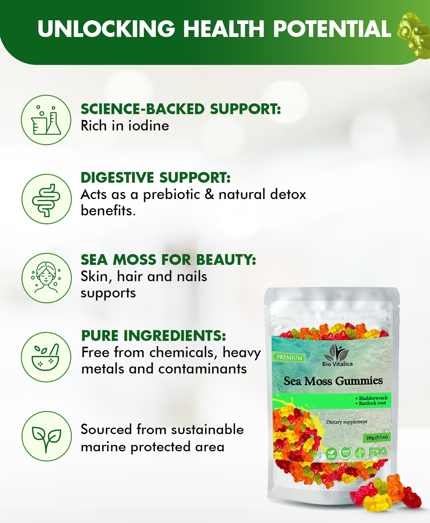 Foto 5 pulgar | Gomitas De Musgo Marino Bio Vitalica Veganas Keto Dr Sebi Diet (1) - Venta Internacional.
