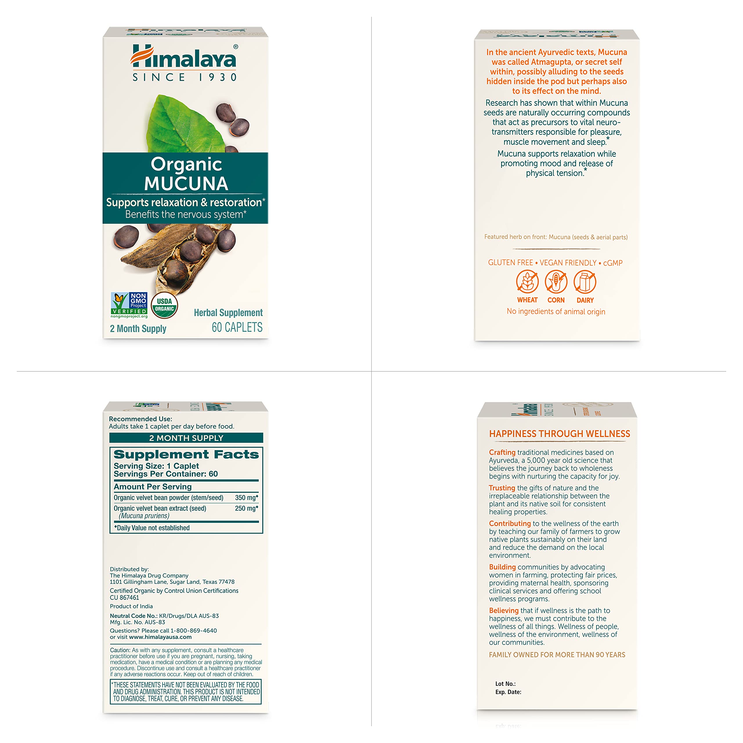 Foto 8 pulgar | Suplemento Himalaya Organic Mucuna/pruriens 600 Mg 60 Cápsulas - Venta Internacional.