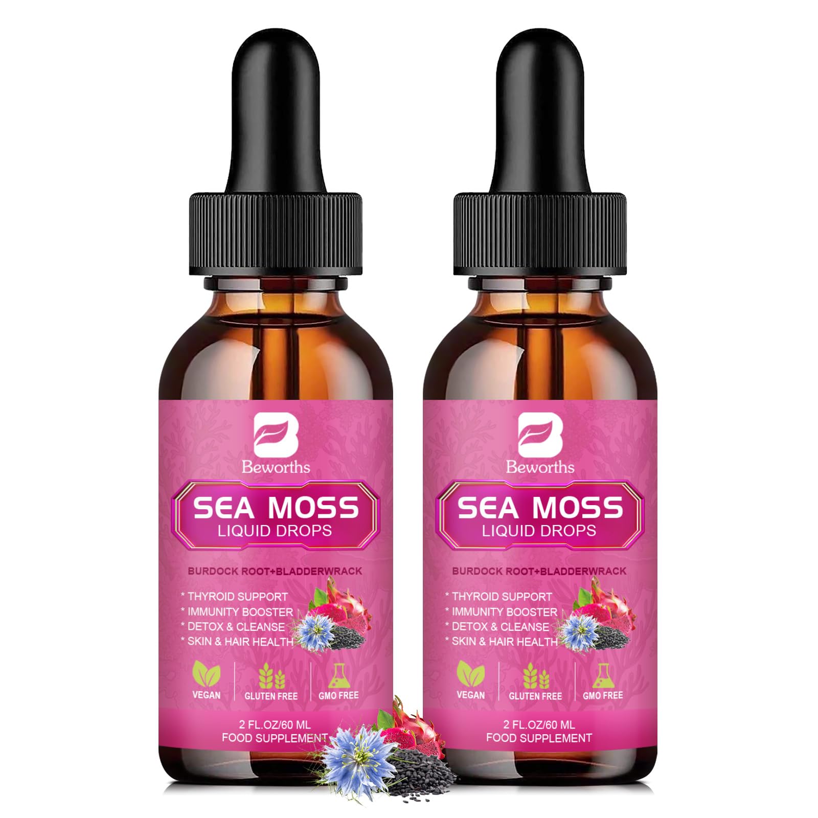 Foto 2 pulgar | Suplemento B Beworths Sea Moss En Gotas Líquidas De 120 Ml Con Aceite De Semillas Negras - Venta Internacional.