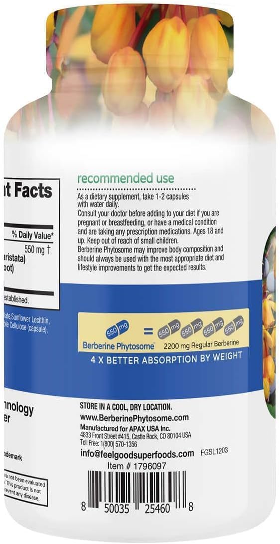 Foto 3 pulgar | Suplemento Feel Good Superfoods Berberine Phytosome 120 Cápsulas - Venta Internacional.