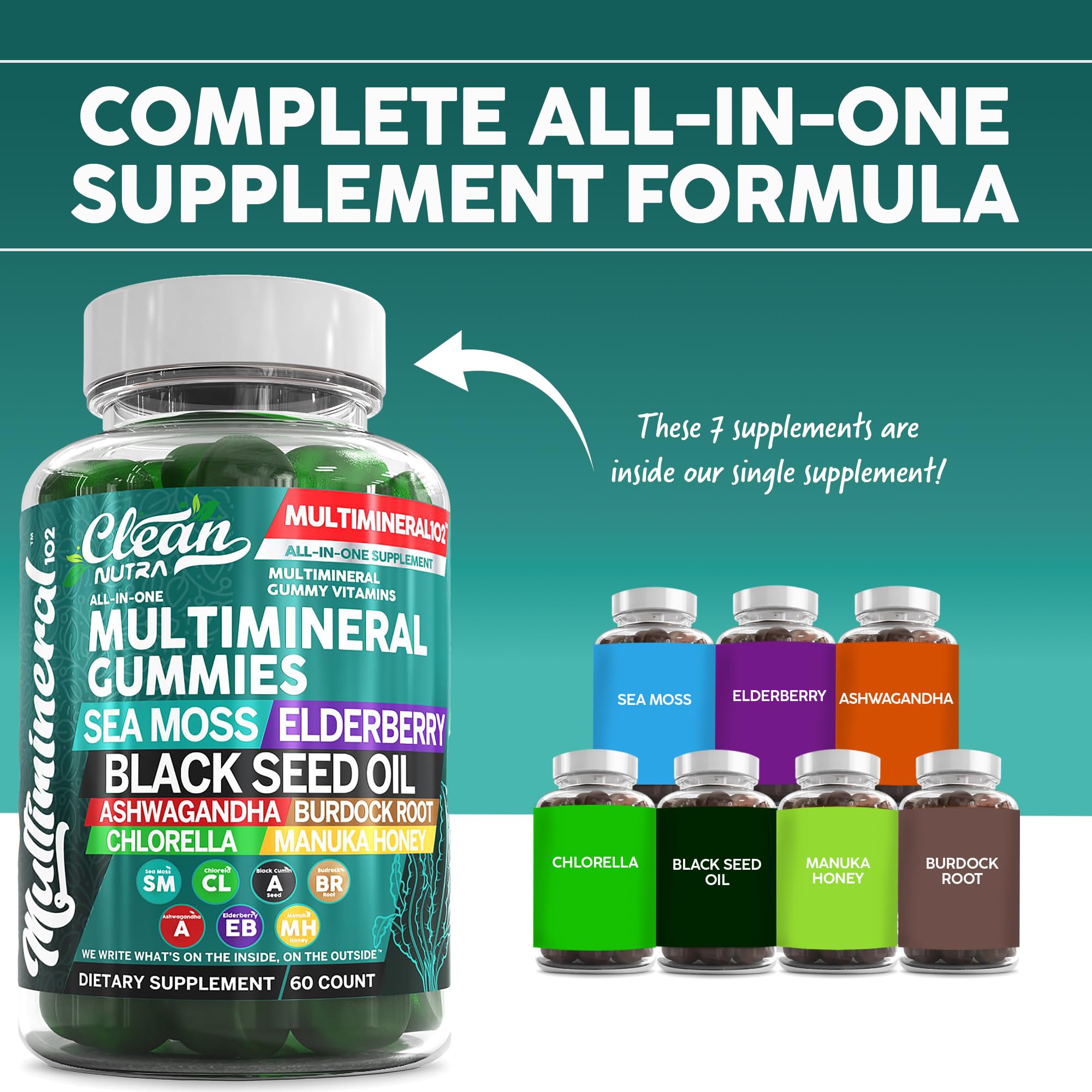 Foto 3 pulgar | Aceite De Semillas Negras De Musgo Marino Gummy Vitamins Clean Nutra Con Ashwagandha - Venta Internacional.