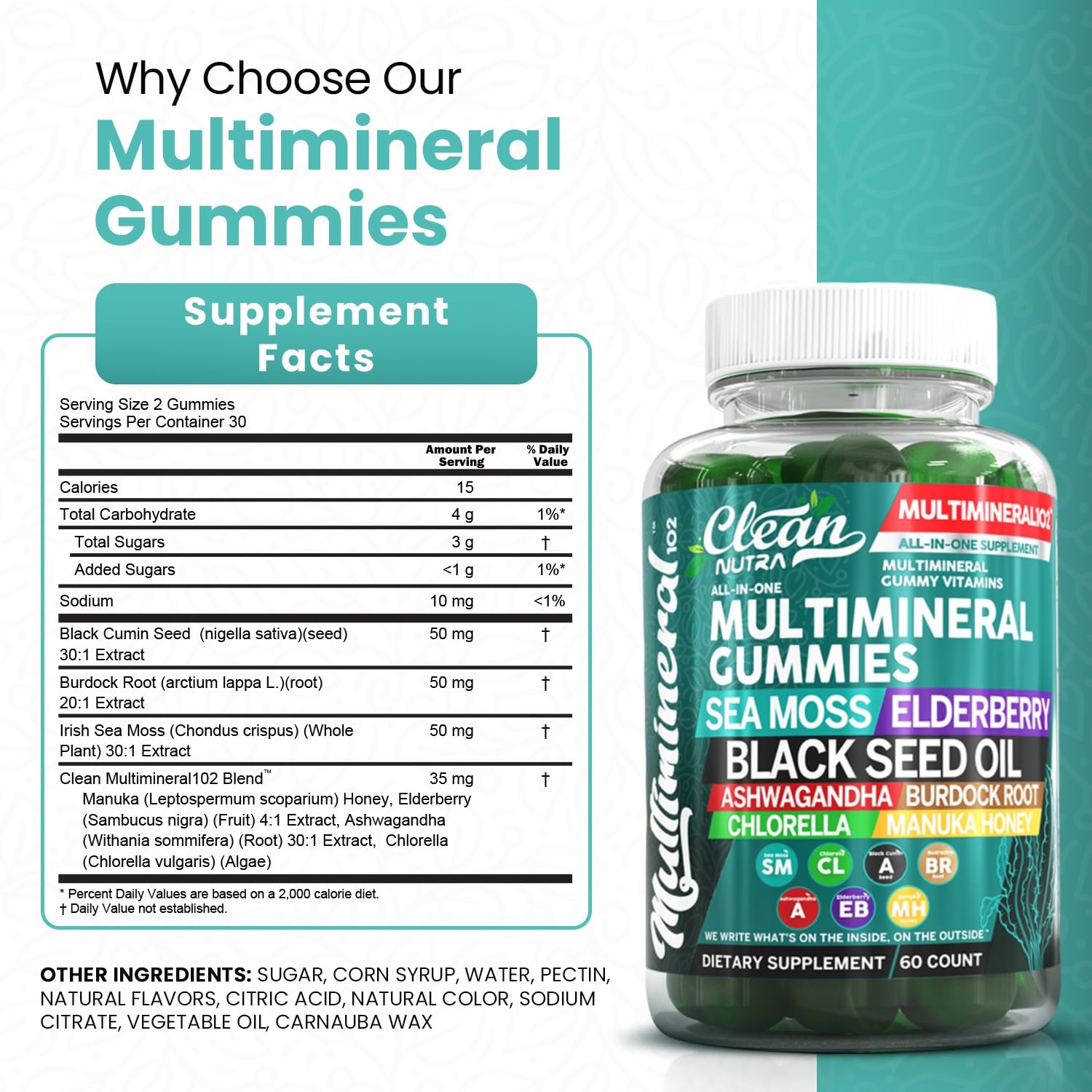 Foto 4 pulgar | Aceite De Semillas Negras De Musgo Marino Gummy Vitamins Clean Nutra Con Ashwagandha - Venta Internacional.