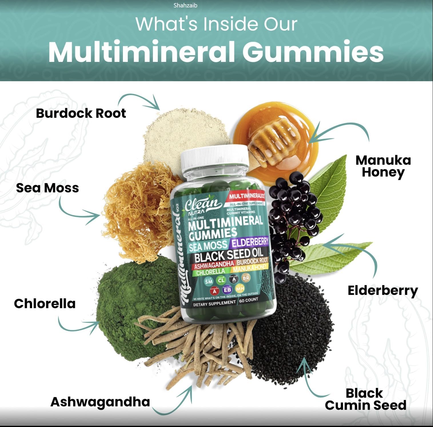 Foto 7 pulgar | Aceite De Semillas Negras De Musgo Marino Gummy Vitamins Clean Nutra Con Ashwagandha - Venta Internacional.