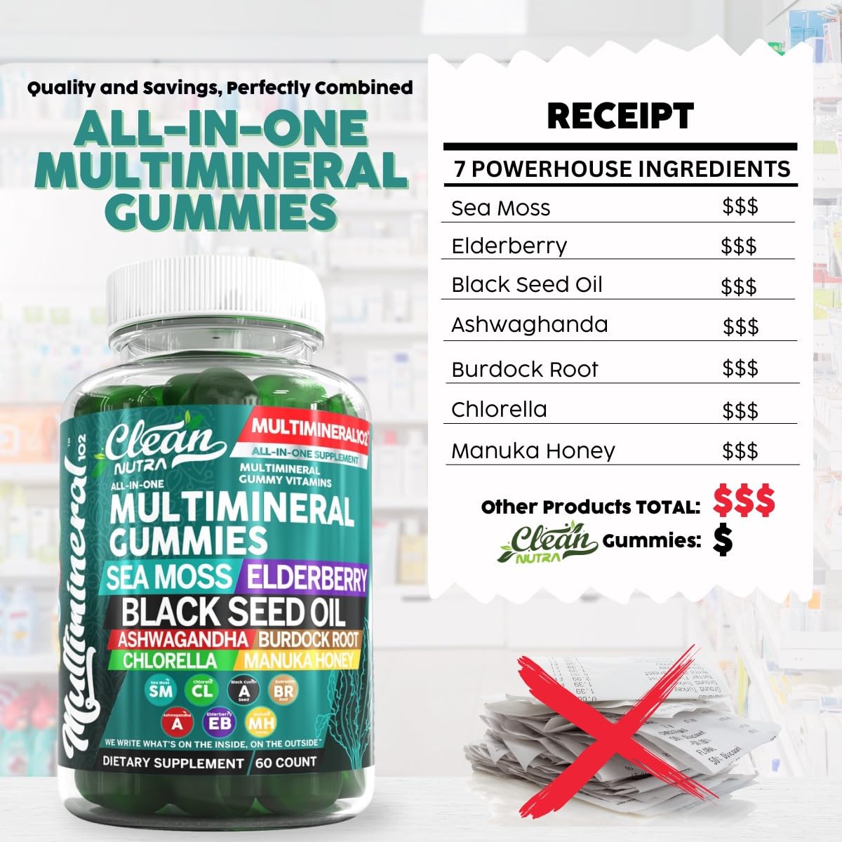 Foto 8 pulgar | Aceite De Semillas Negras De Musgo Marino Gummy Vitamins Clean Nutra Con Ashwagandha - Venta Internacional.