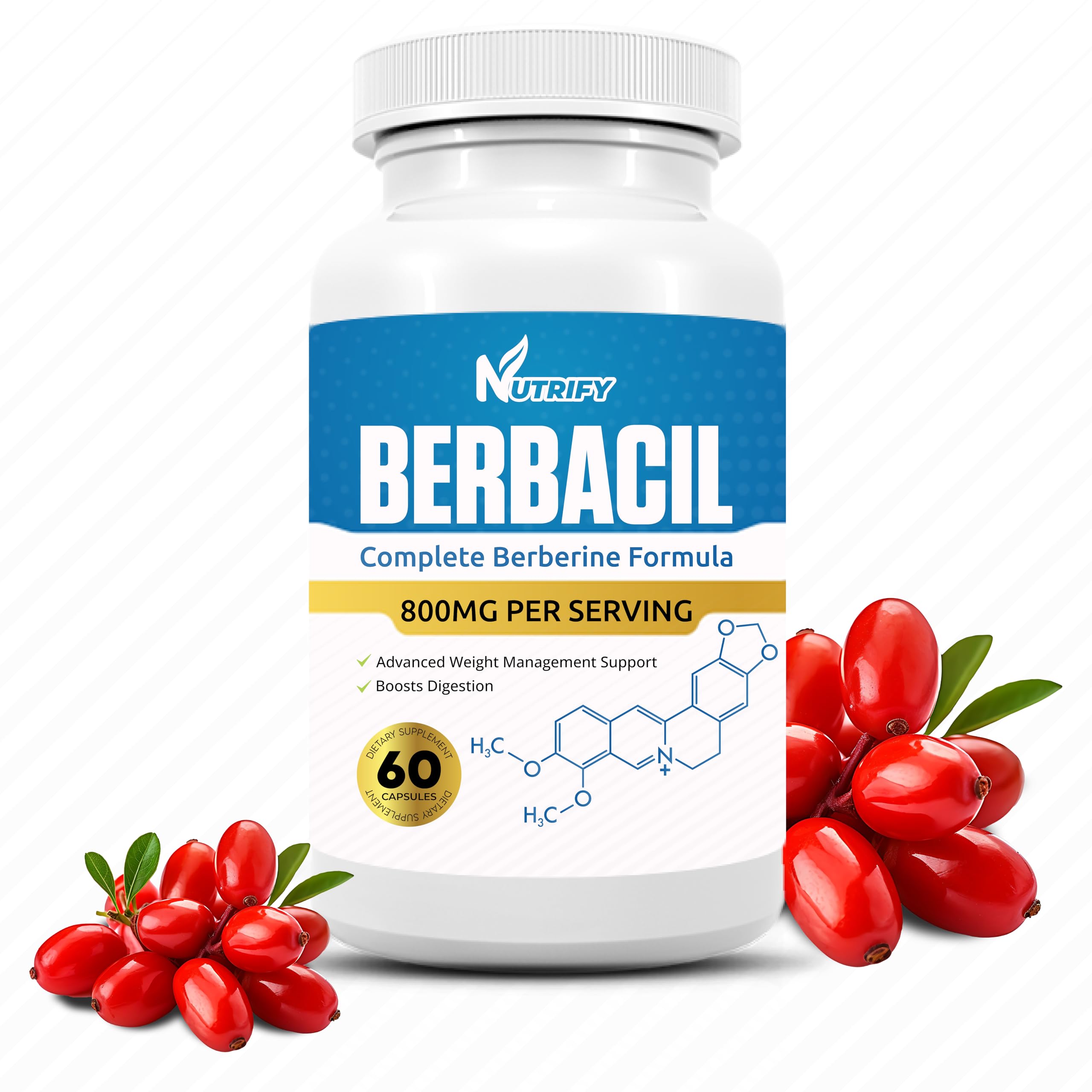 Suplemento Berberine Berbacil 800 Mg 100% Puro De Máxima Absorción - Venta Internacional.