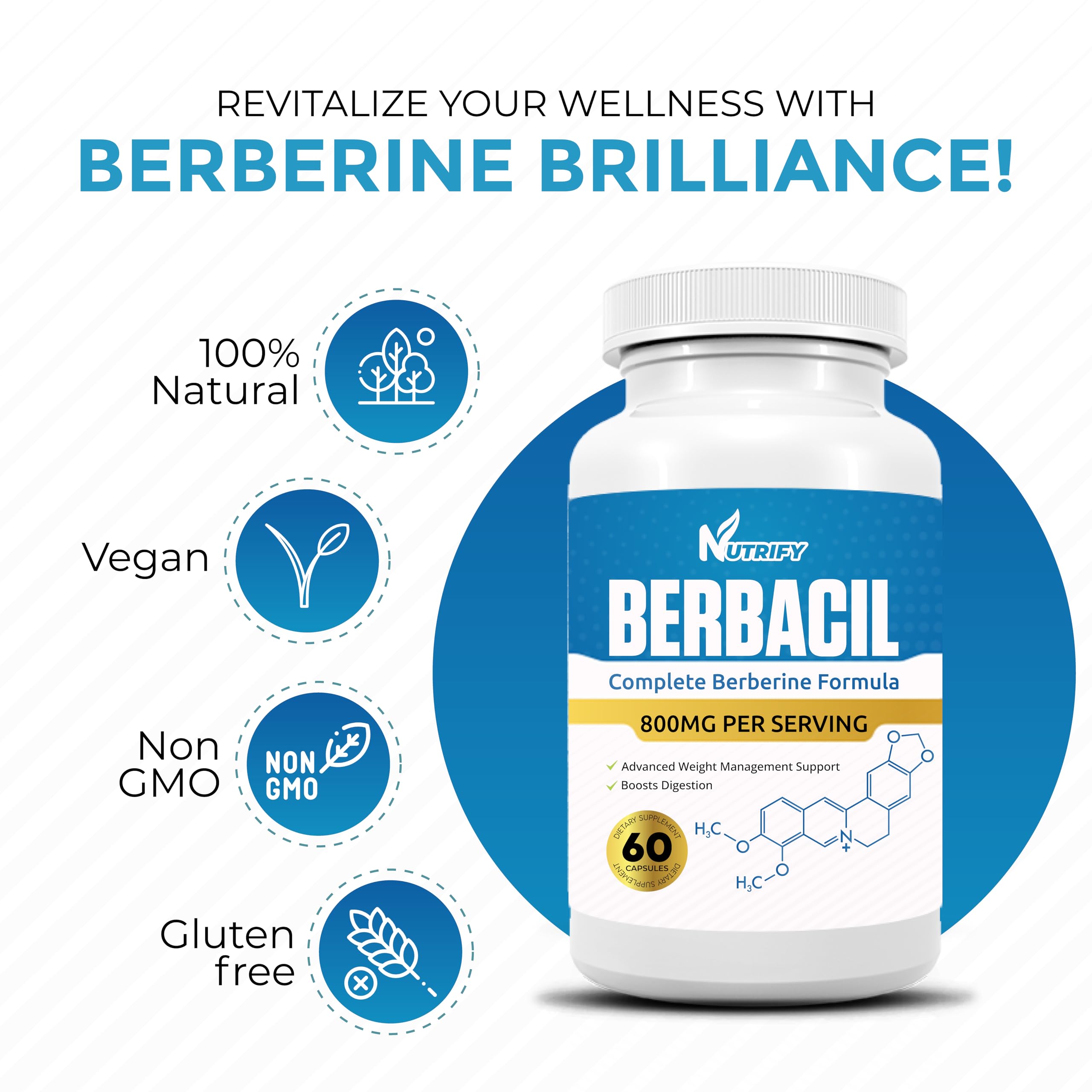 Foto 3 | Suplemento Berberine Berbacil 800 Mg 100% Puro De Máxima Absorción - Venta Internacional.