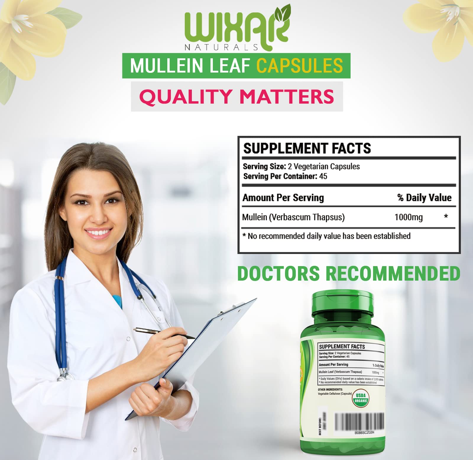 Foto 6 pulgar | Suplemento Wixar Naturals En Cápsulas De Hoja De Gordolobo 90 X 1000 Mg - Venta Internacional.