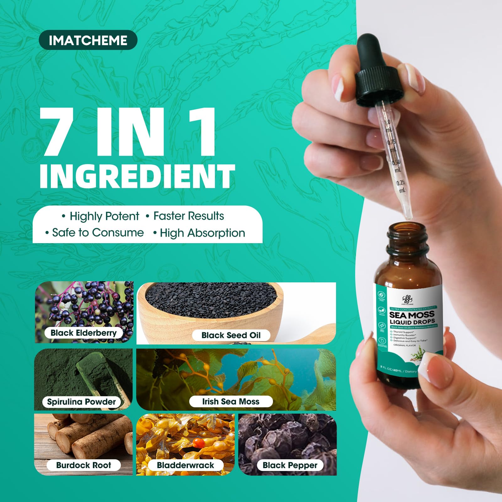 Foto 7 pulgar | Suplemento Imatchme Sea Moss Liquid Drops 60 Ml Para El Sistema Inmunitario - Venta Internacional.