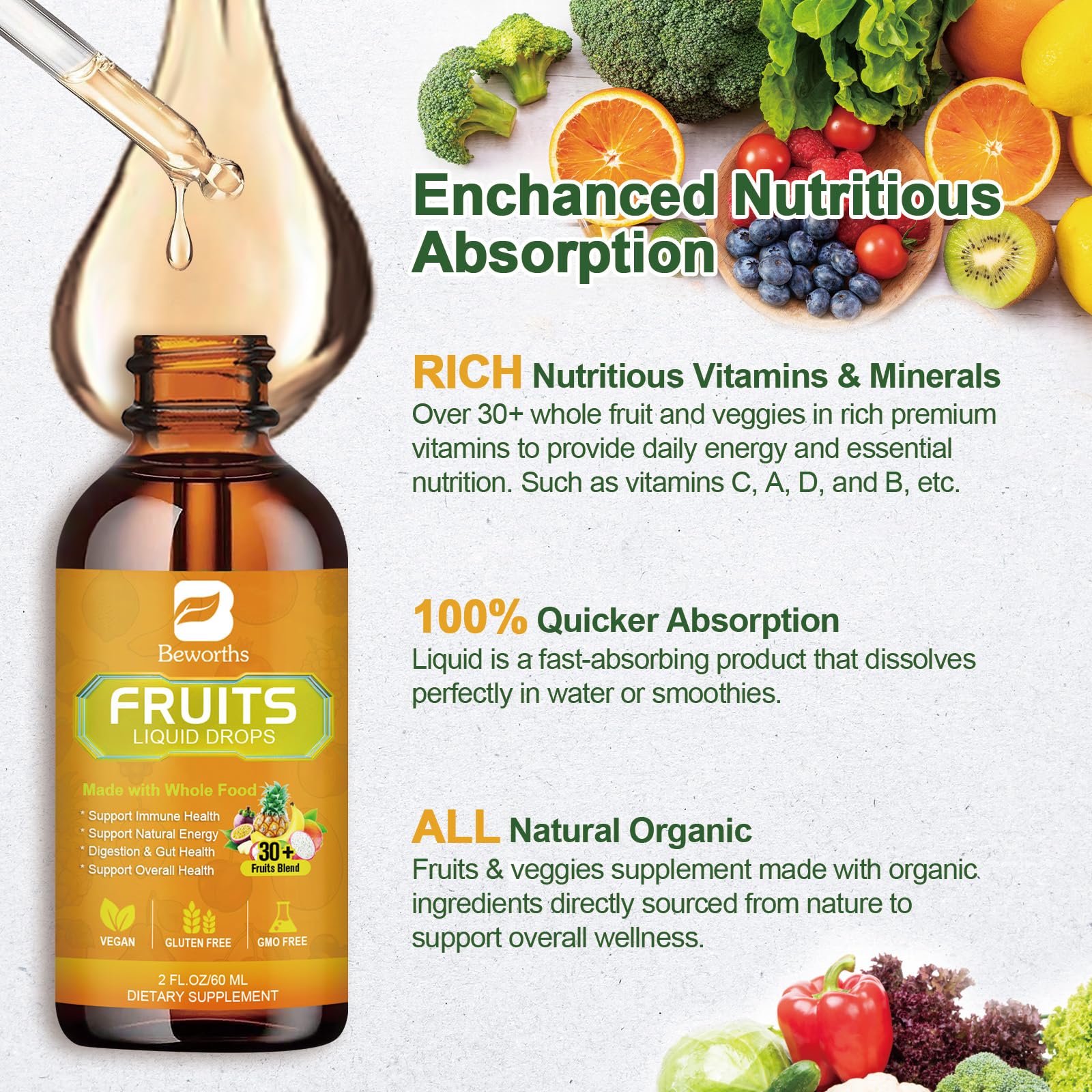 Foto 5 pulgar | Suplemento B Que Merece La Pena Comer Frutas Y Verduras Con Vitaminas Naturales, 30 Ml - Venta Internacional.