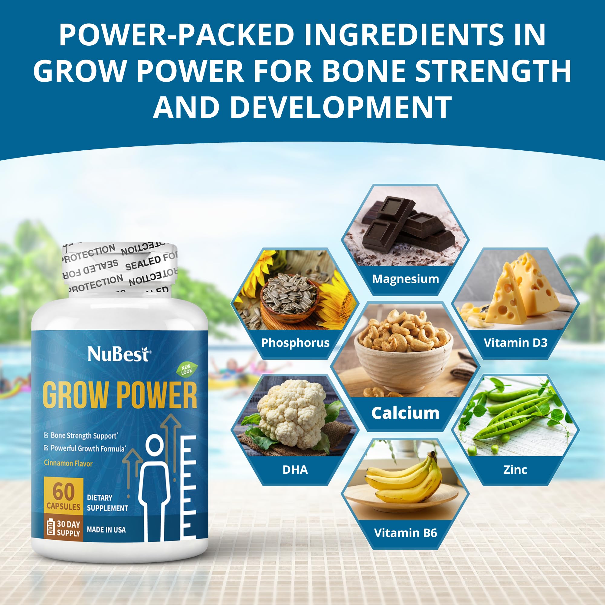 Foto 3 pulgar | Suplemento de Altura Nubest Grow Power con Calcio y Vitamina D3 - Venta Internacional