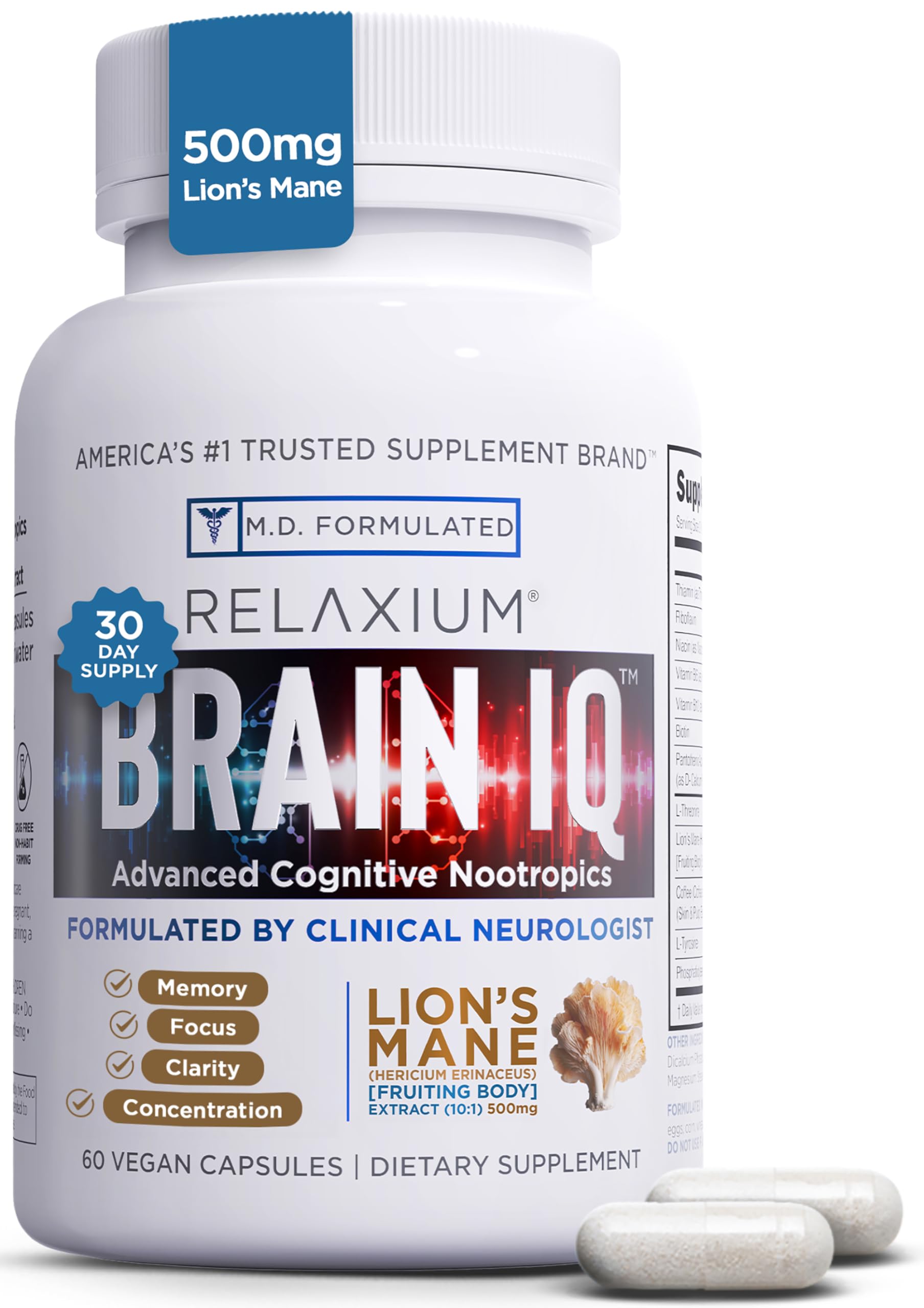 Foto 2 pulgar | Suplemento De Memoria Brainiq Nootropic Brain 60 Cápsulas - Venta Internacional.