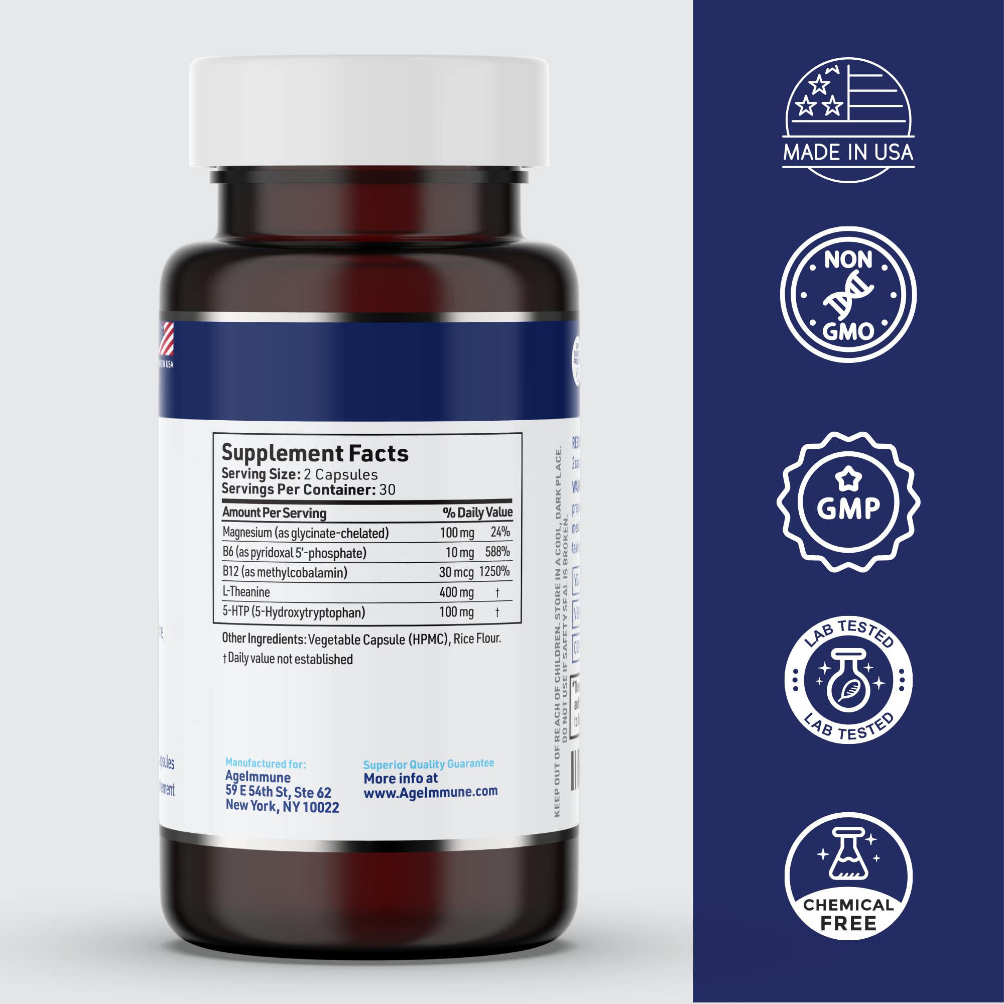 Foto 3 pulgar | Suplemento Ageimmune Con Fórmula 5-htp Para Aliviar El Estrés, 60 Cápsulas - Venta Internacional.