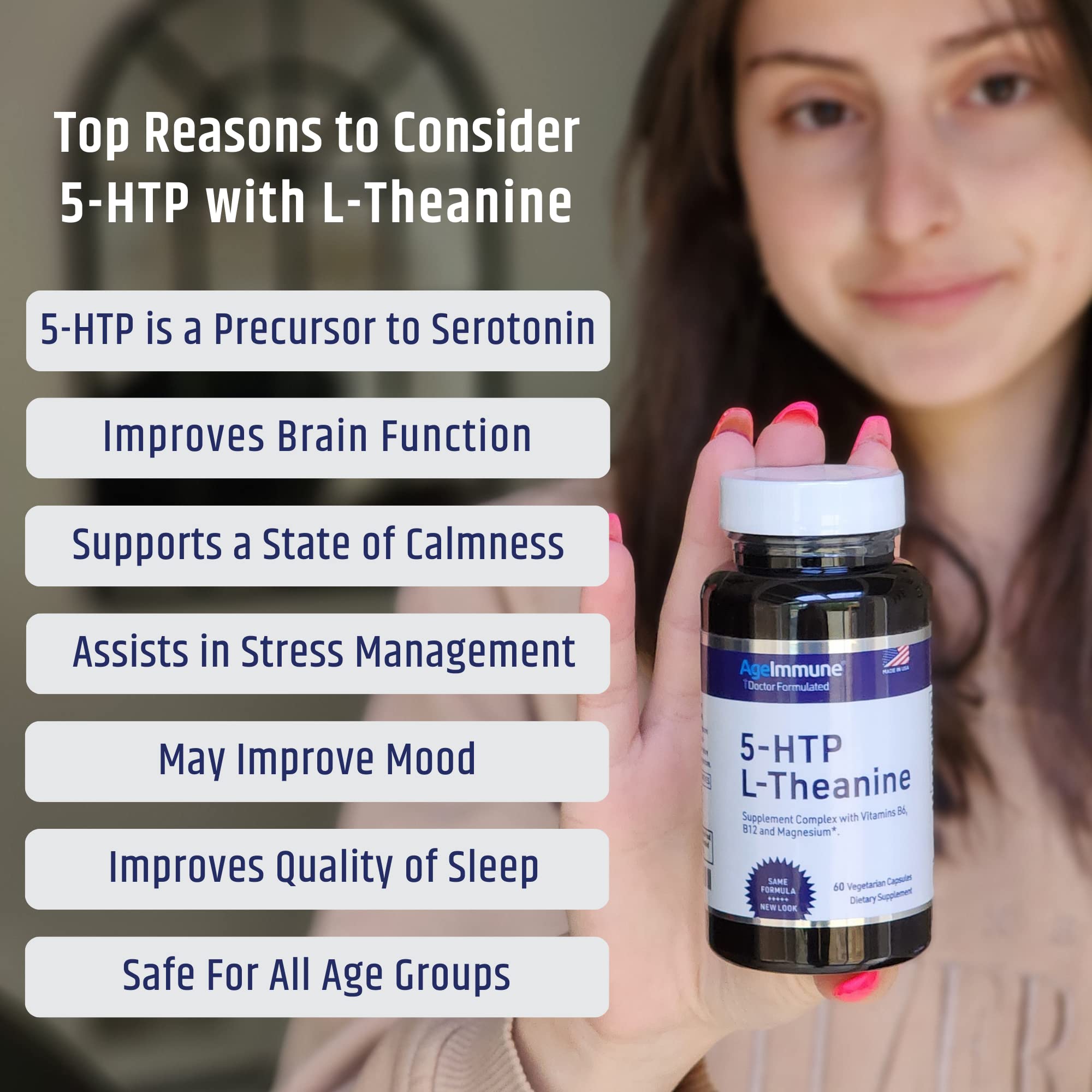 Foto 4 | Suplemento Ageimmune Con Fórmula 5-htp Para Aliviar El Estrés, 60 Cápsulas - Venta Internacional.