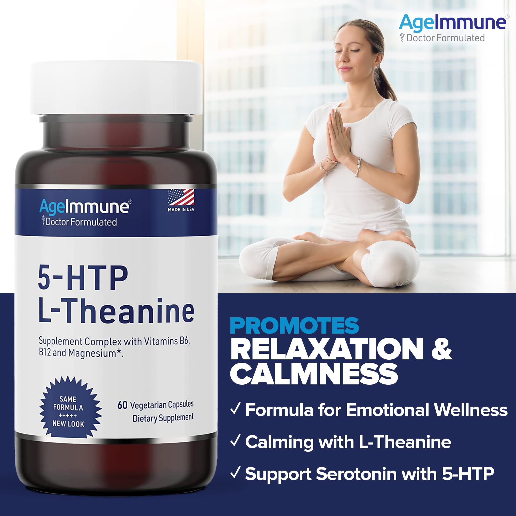 Foto 6 pulgar | Suplemento Ageimmune Con Fórmula 5-htp Para Aliviar El Estrés, 60 Cápsulas - Venta Internacional.