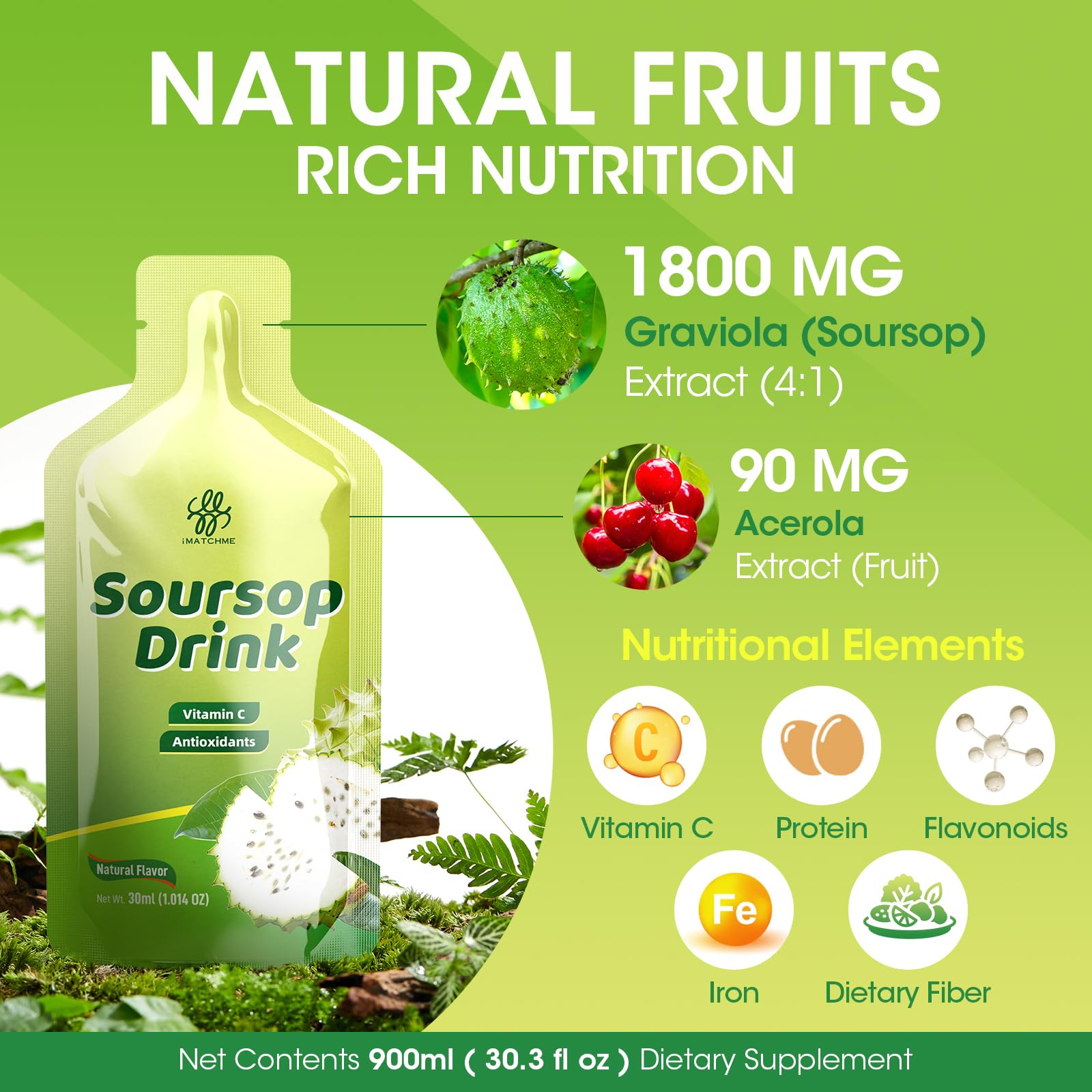 Foto 3 pulgar | Bitters De Guanábana Líquido Imatchme Con Extracto De Graviola 900 Ml - Venta Internacional.